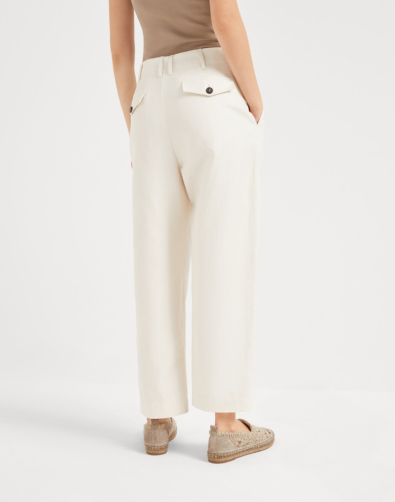 Brunello Cucinelli Cotton and linen canvas pleated chino trousers outlook