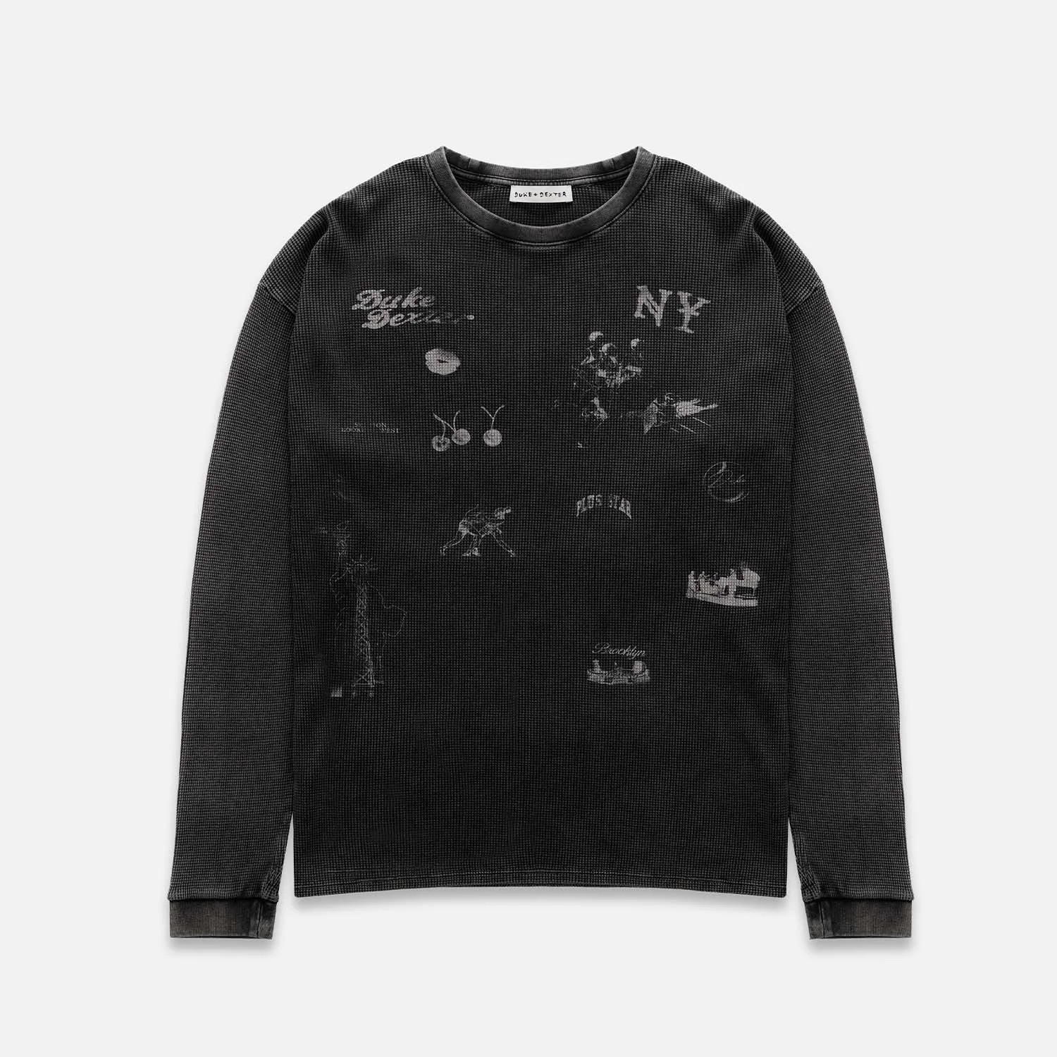 NY Sketch Washed Grey Waffle Top - 1