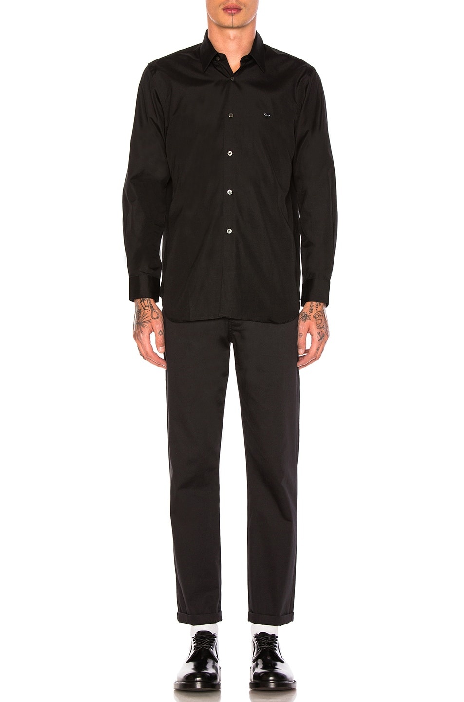 Small Black Emblem Cotton Button Down - 4