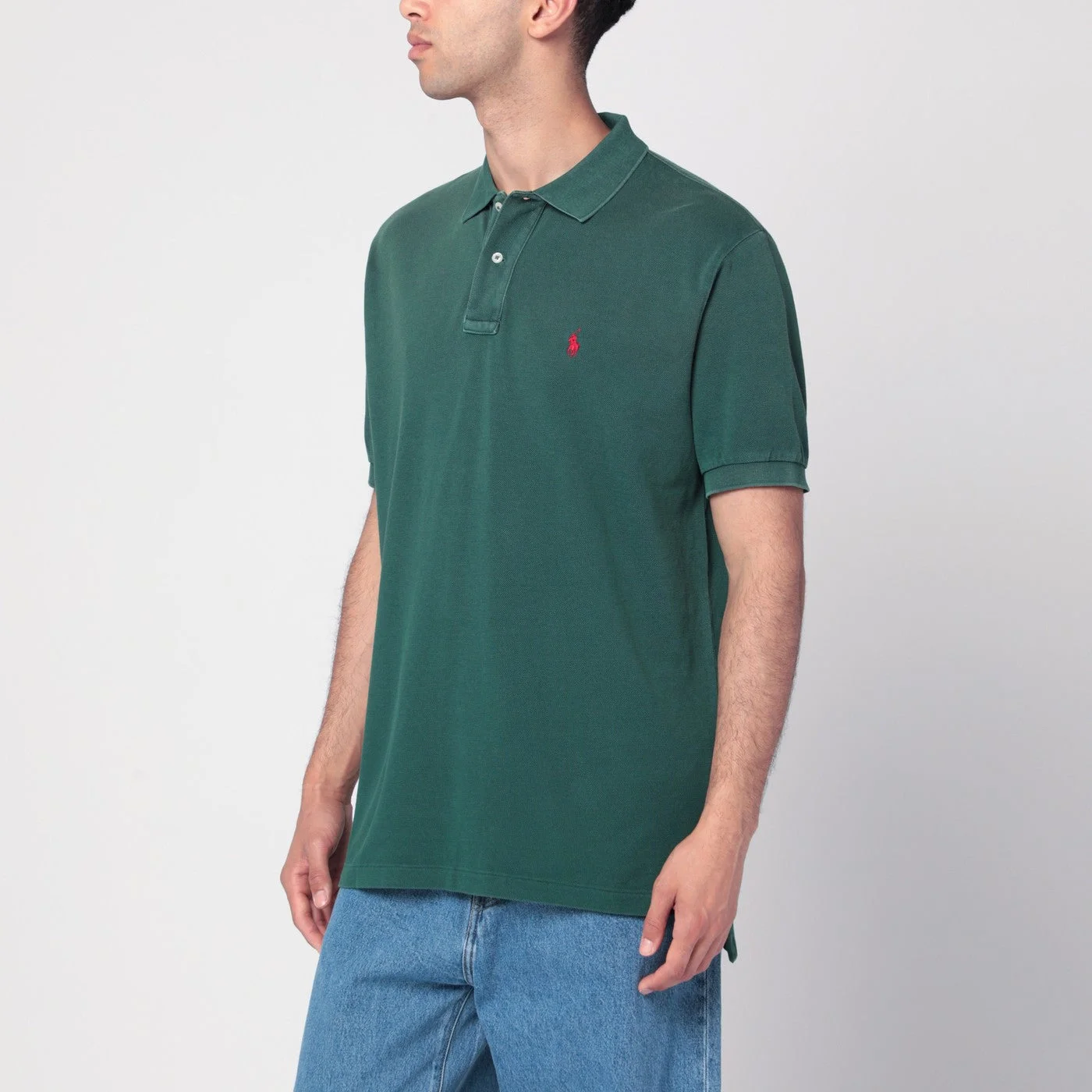 Washed forest green cotton polo - 1