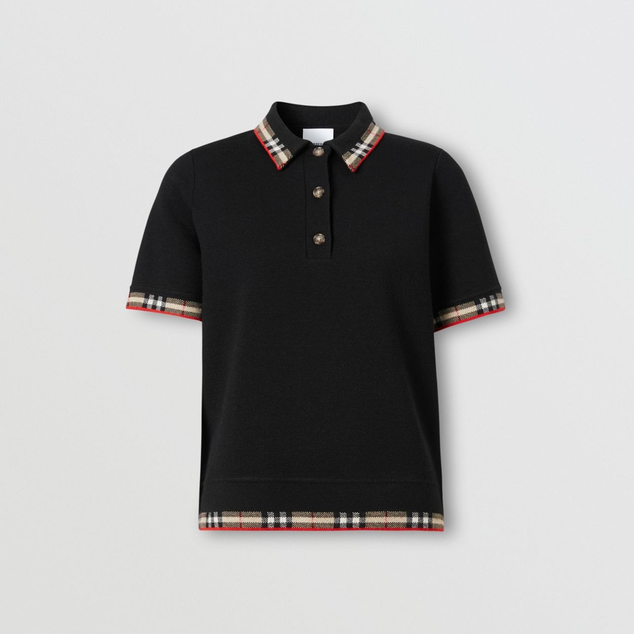 Check Trim Wool Blend Polo Shirt - 1