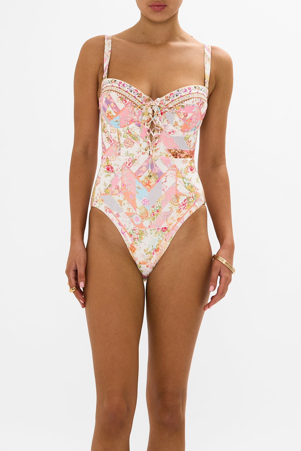 LACE-UP BALCONETTE UNDERWIRE ONE PIECE - 5