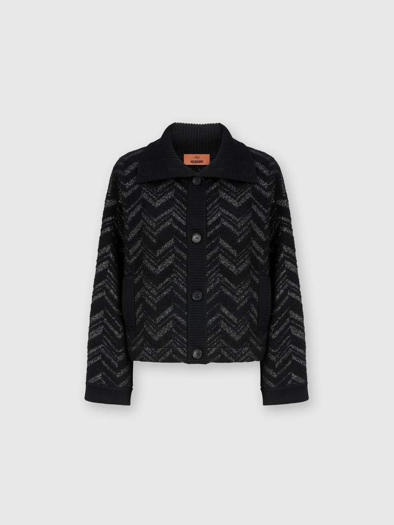 Bouclé knit jacket with lamé chevron 1