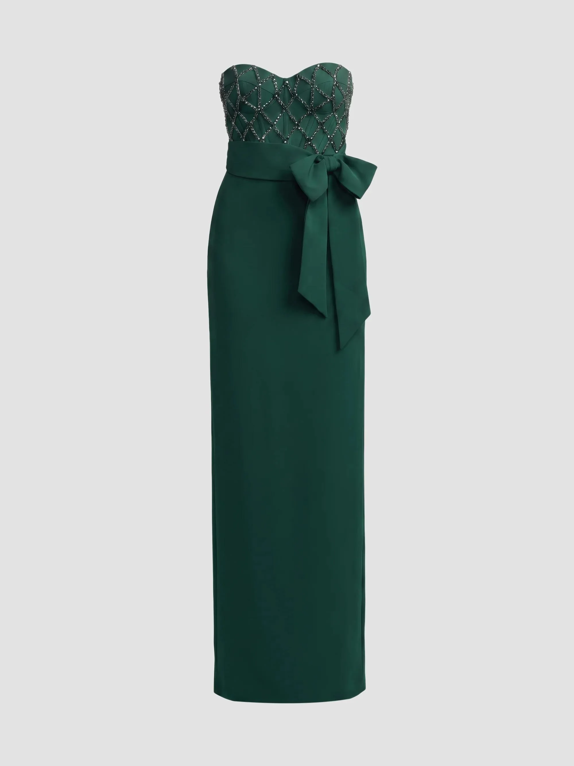 Women's Crystal-Embellished Crêpe Strapless Bustier Gown - Emerald - 1