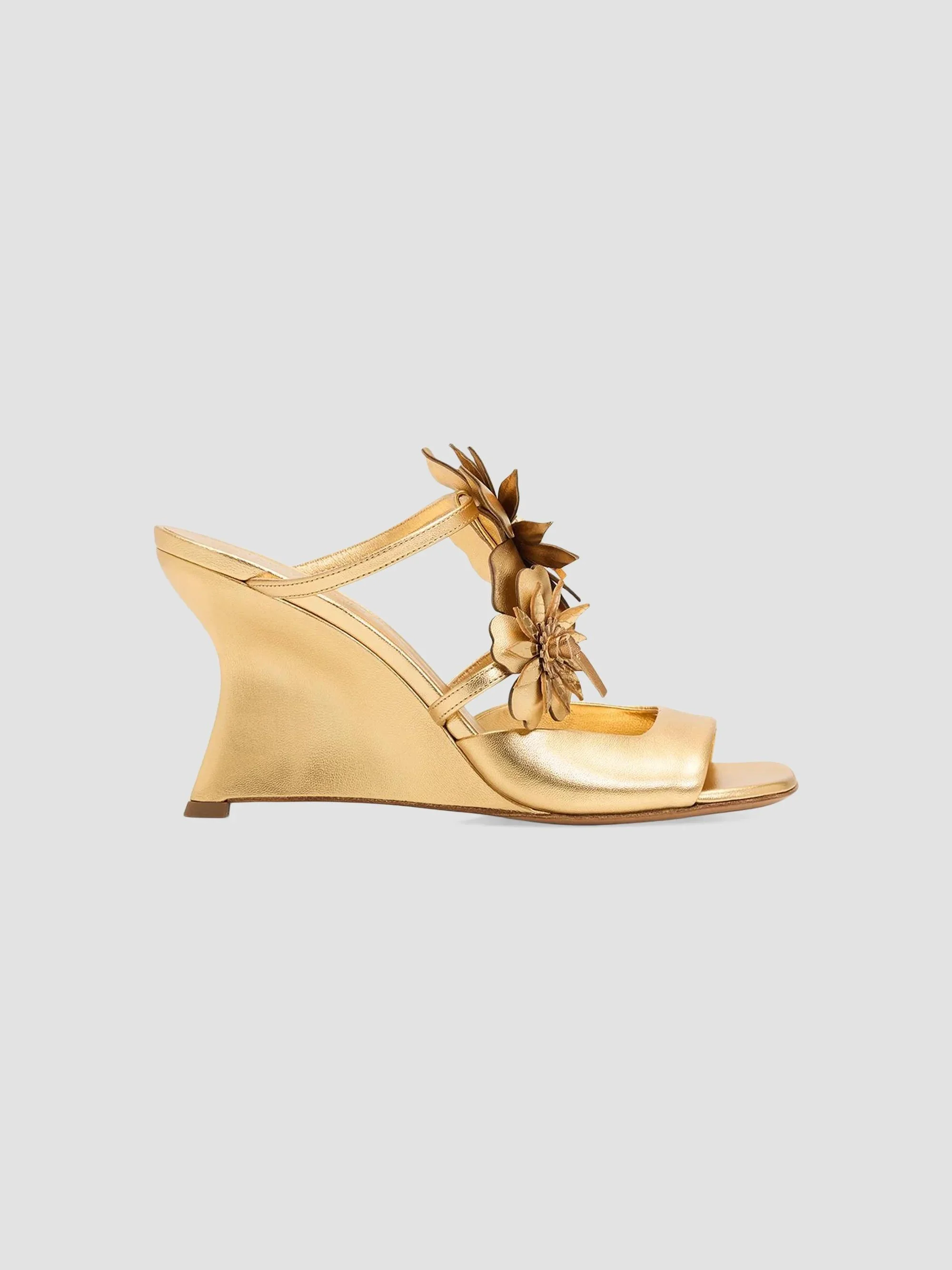 Women's Belara 85MM Floral Leather Wedge Sandals - Gold - 1
