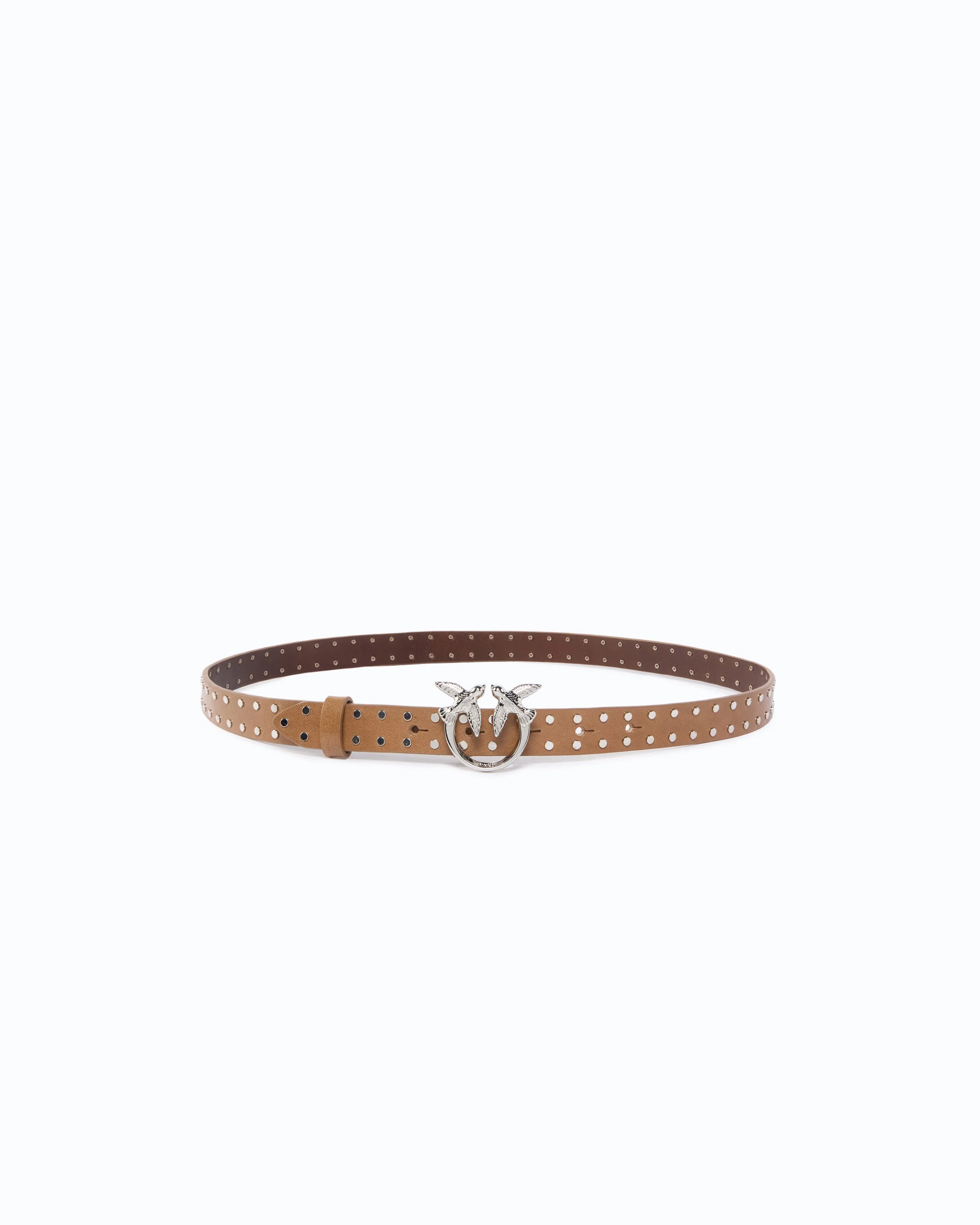 GLOSSY LEATHER BELT WITH LOVE BIRDS BUCKLE AND STUDS, 2 CM - 1