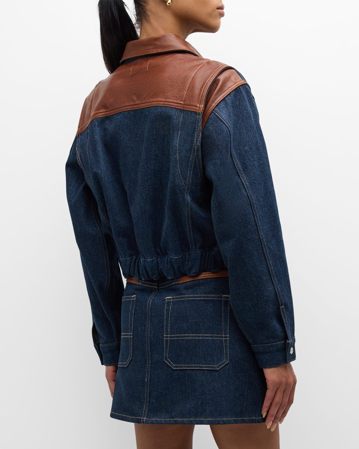 Atelier Denim and Leather Bomber Jacket - 3