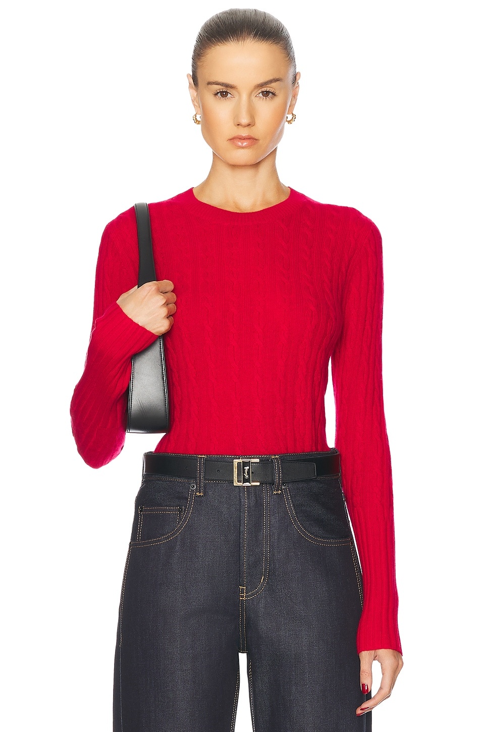 Cable Shrunken Cashmere Crew Sweater - 1