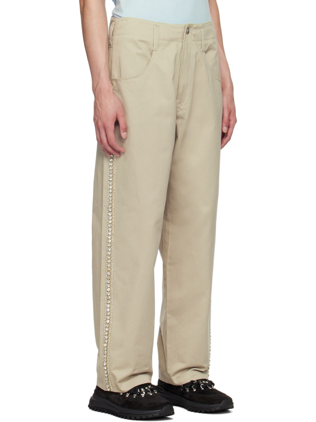 Beige Embroidered Trousers - 2