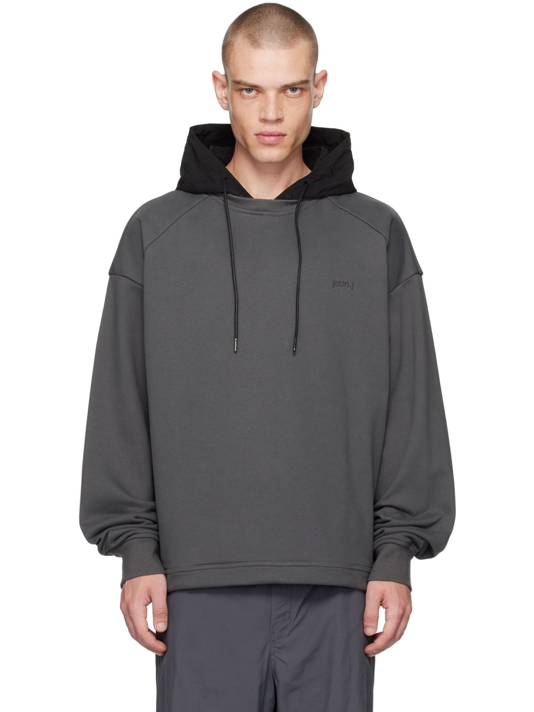 Black & Gray Paneled Hoodie - 1