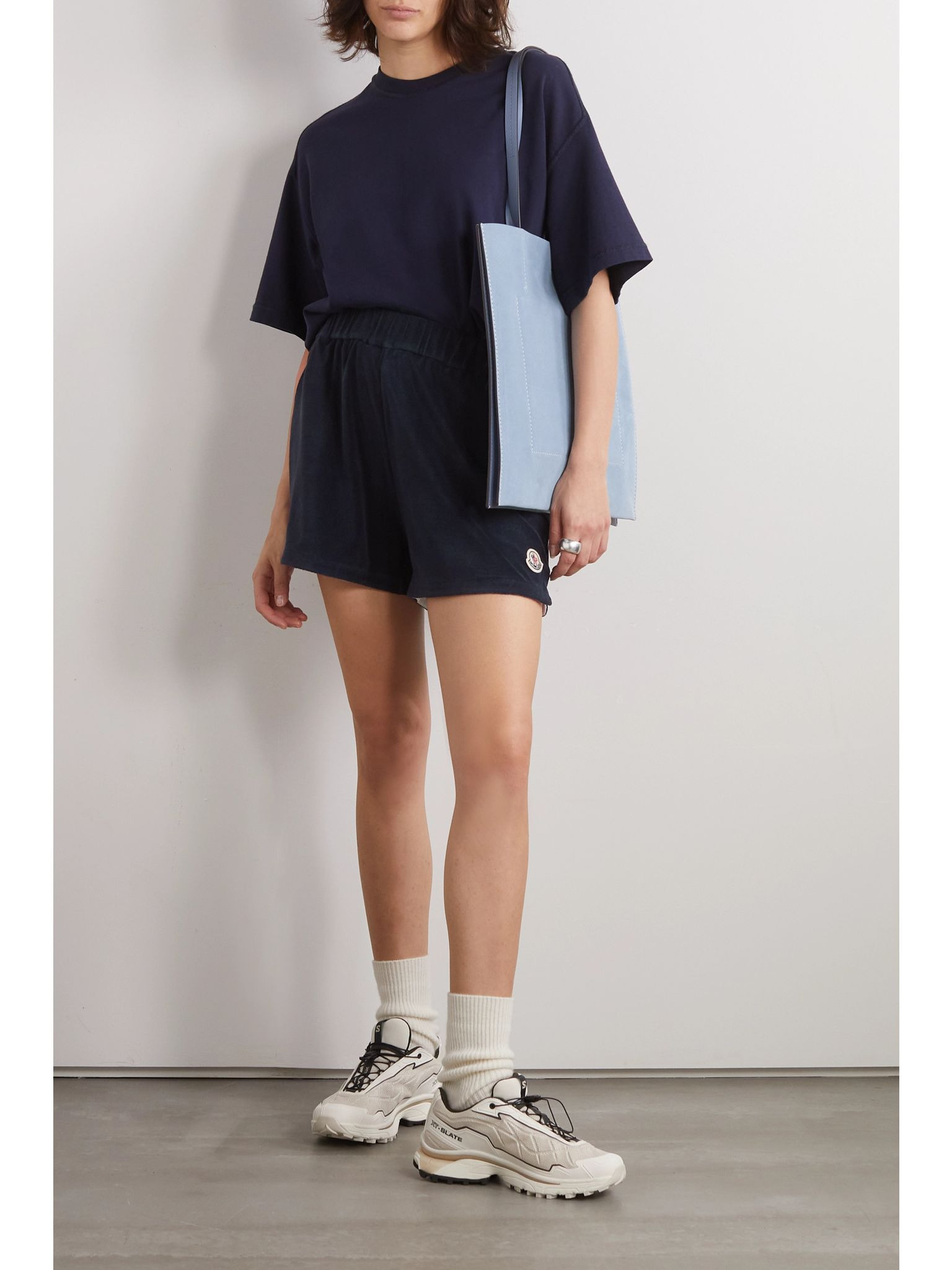Cotton-blend terry shorts Navy - 2