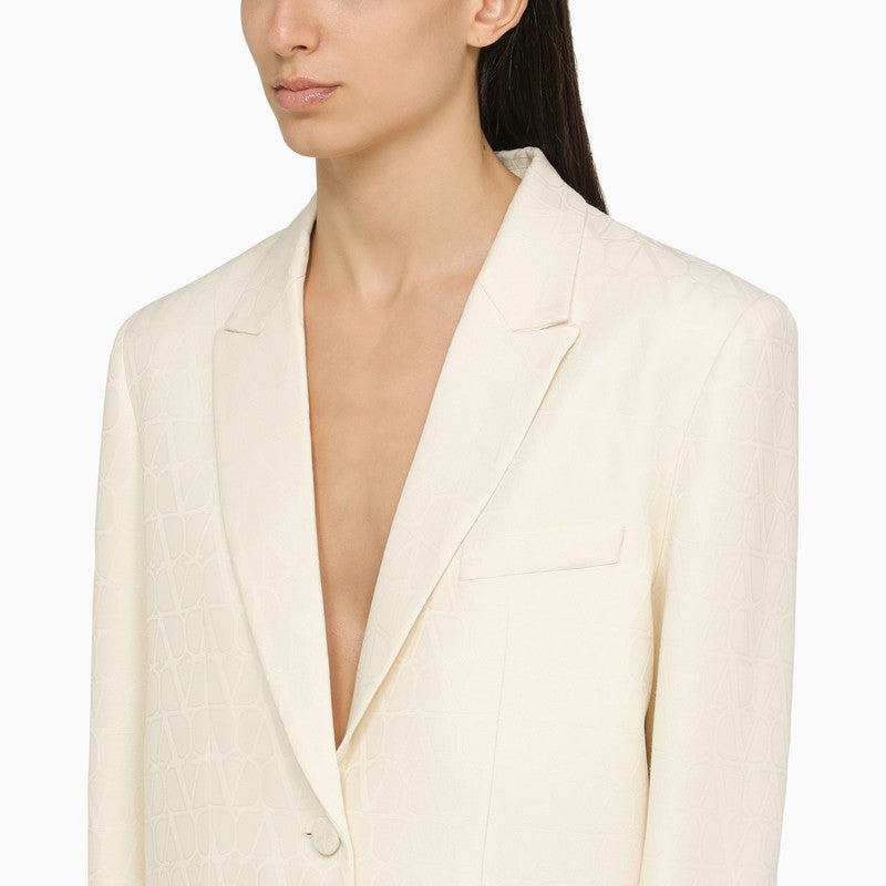 Valentino Ivory Single-Breasted Jacket In Wool And Silk Women - 4