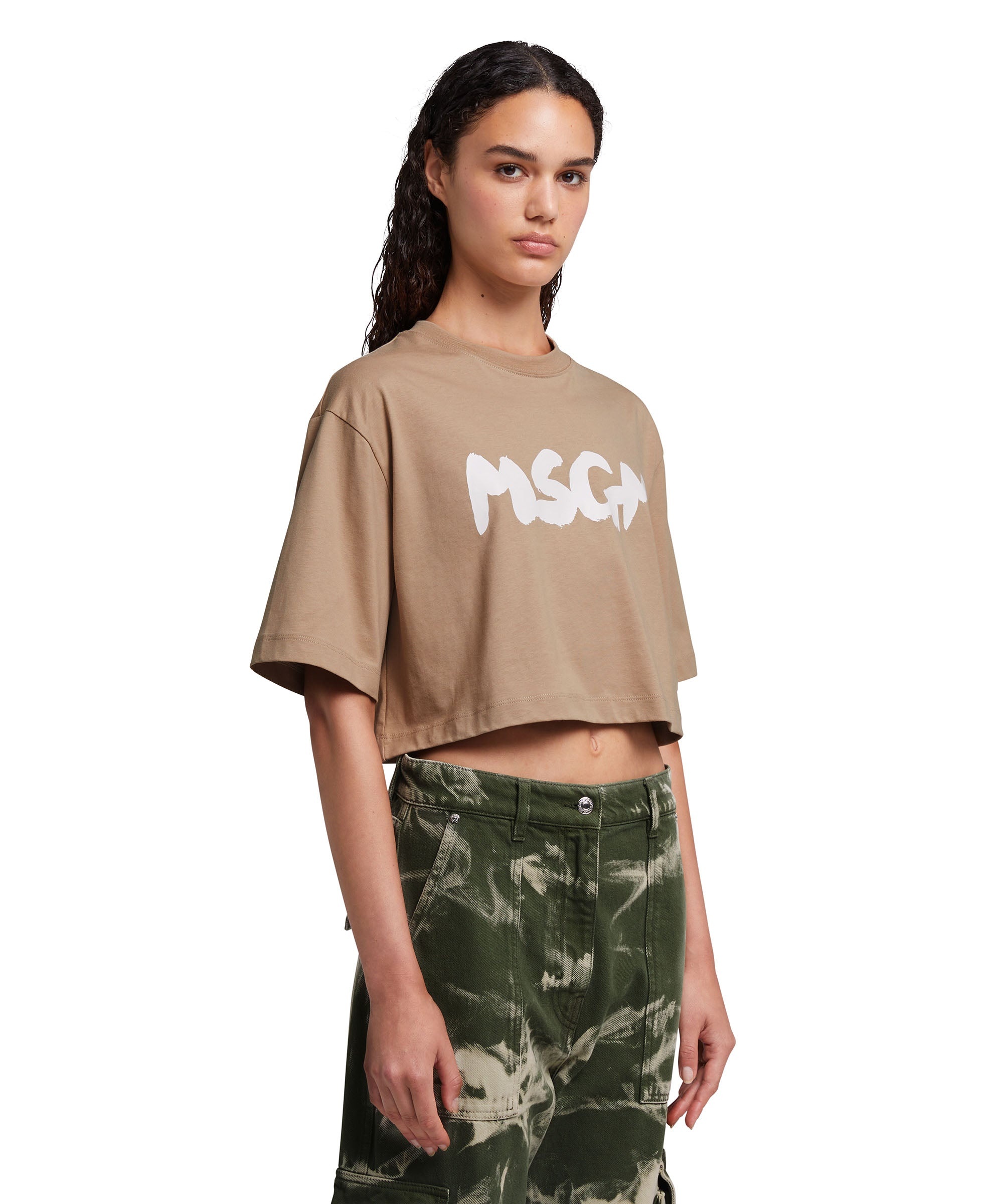 Crop top T-Shirt with new brushstroke logo - 4