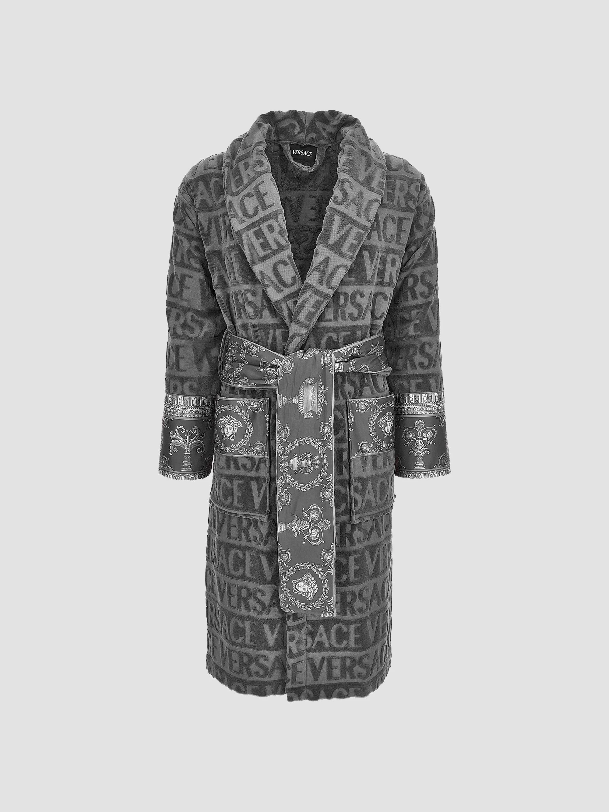 Men's Logo Borocco-Trim Cotton Robe - Taupe Gray - 1