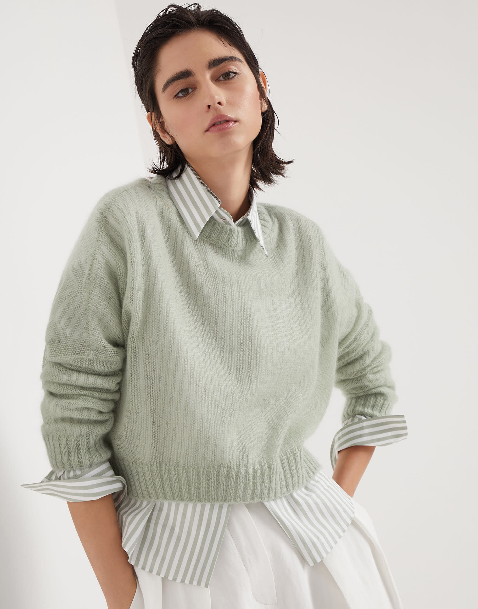 Cropped mohair and wool sweater with monili - 4
