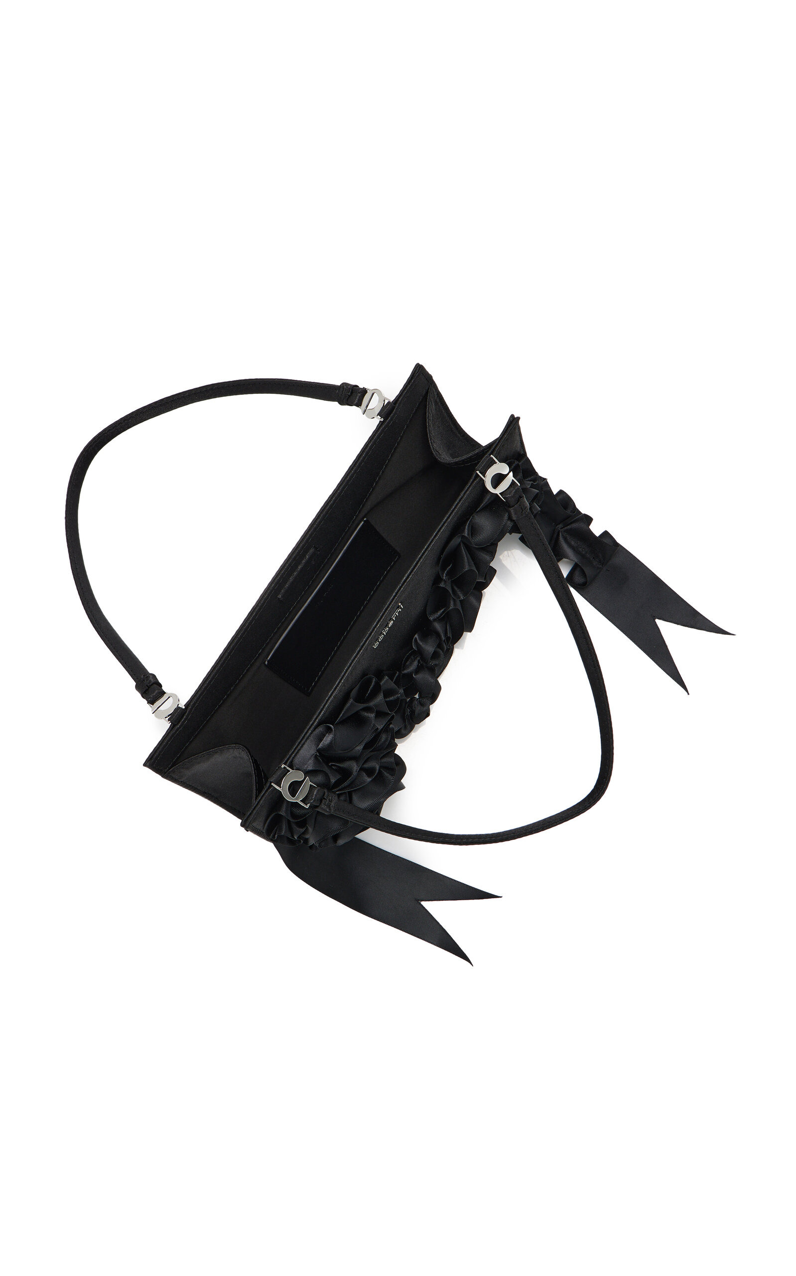 Pleated Ribbon Satin Pochette Bag black - 6