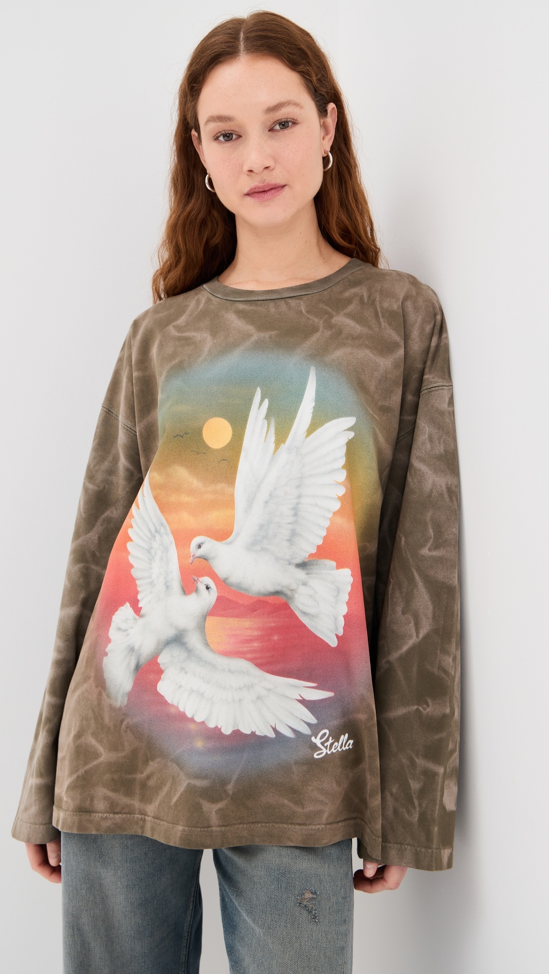 Bird Print Long Sleeve T Shirt - 1