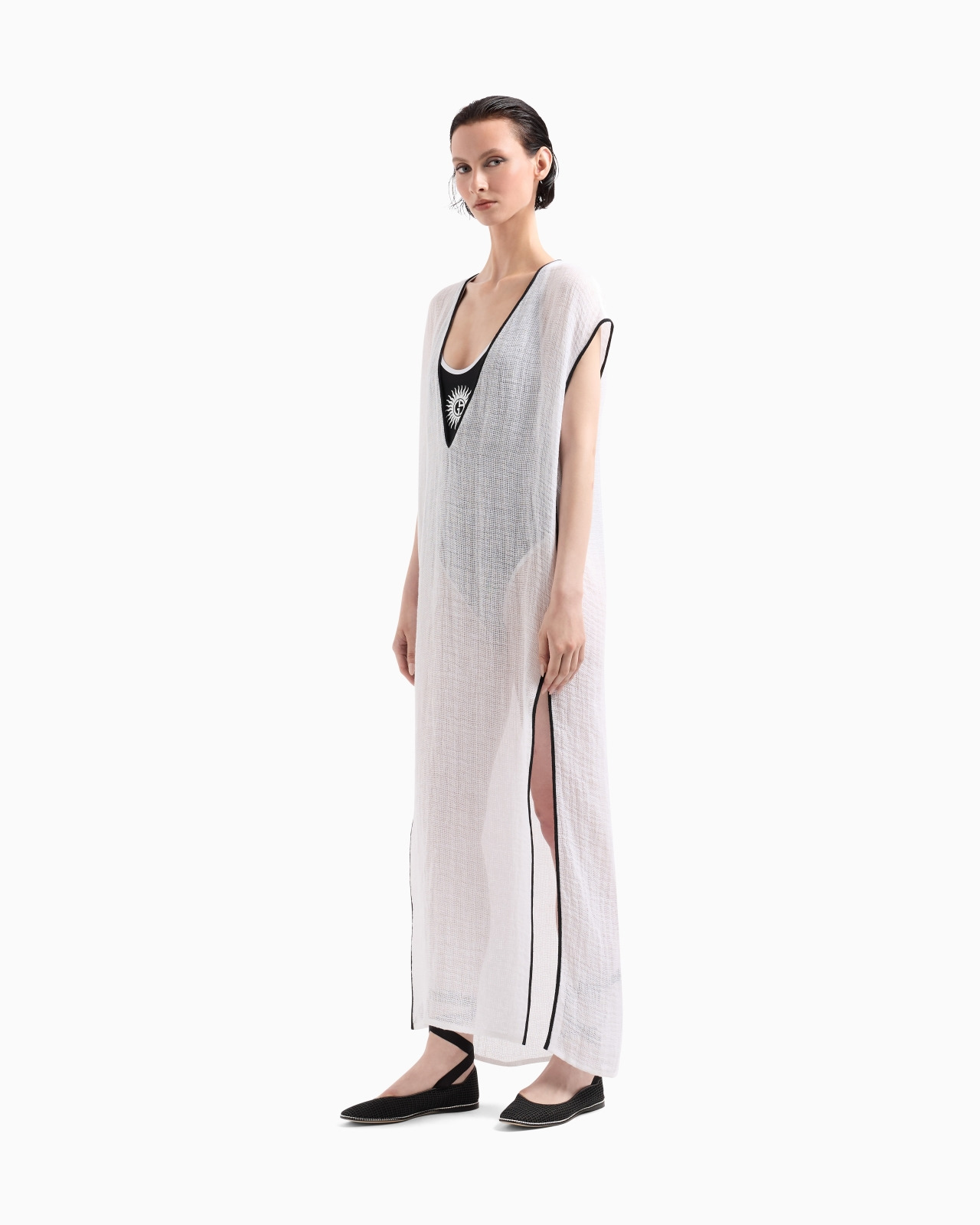 LINEN-BLEND MESH LONG DRESS - 4