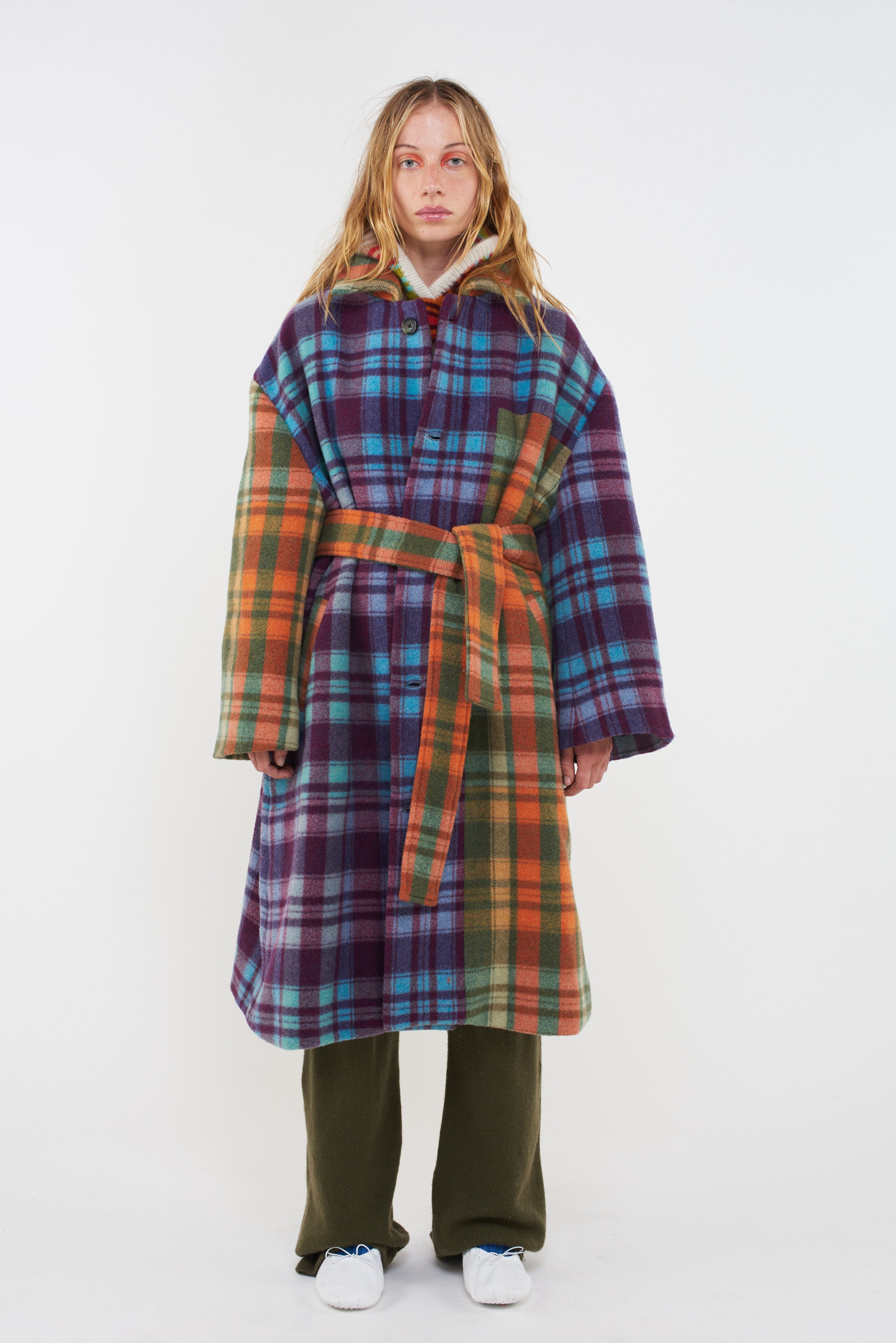 FELT CHECK PATCHWORK COAT - 4