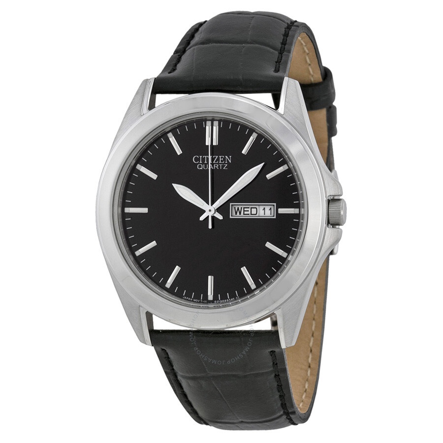 Citizen - Citizen Black Dial Black Leather Men's Watch BF0580-06E - 1