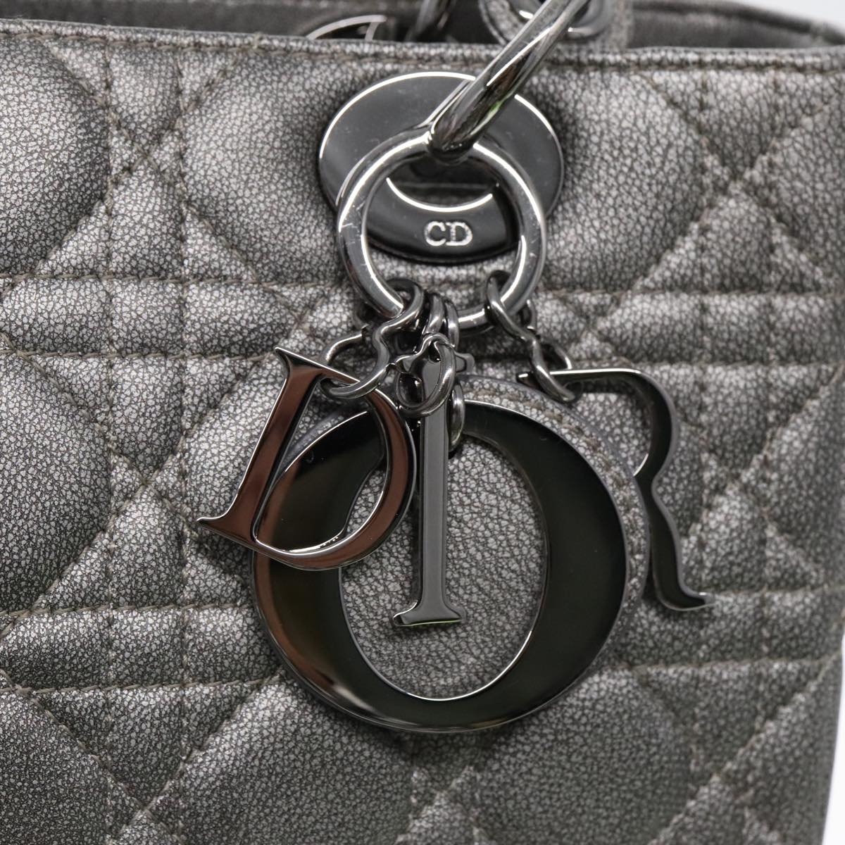 DIOR Lady DIOR Canage Hand Bag Lamb Skin Silver Tone - 14
