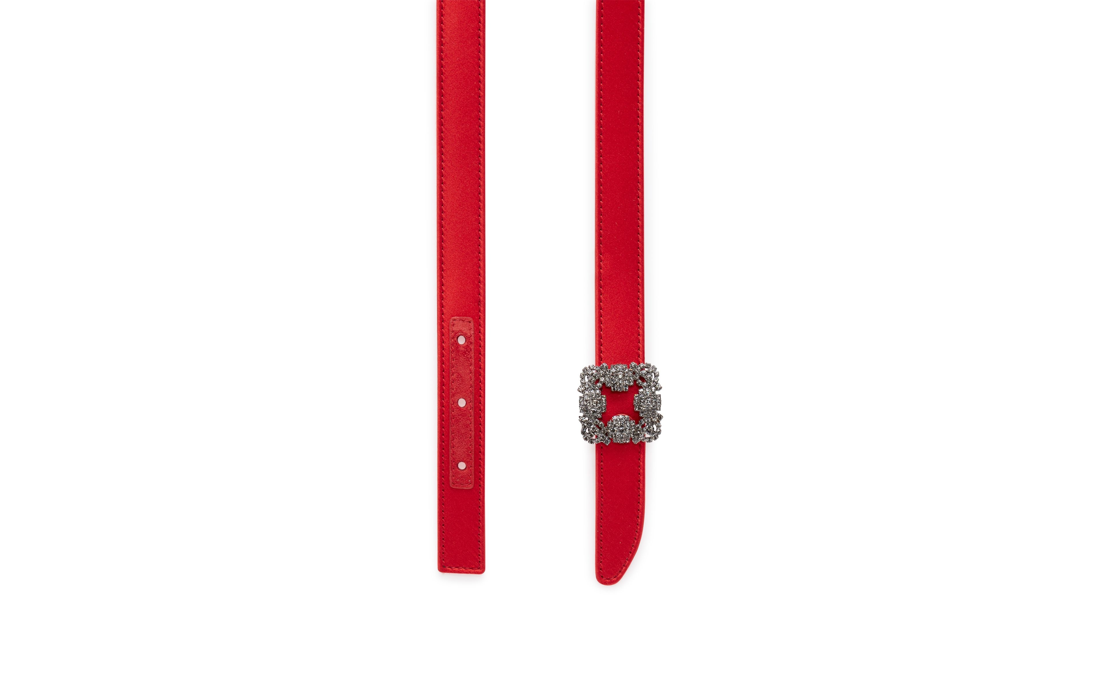 Red Satin Crystal Buckled Belt - 3