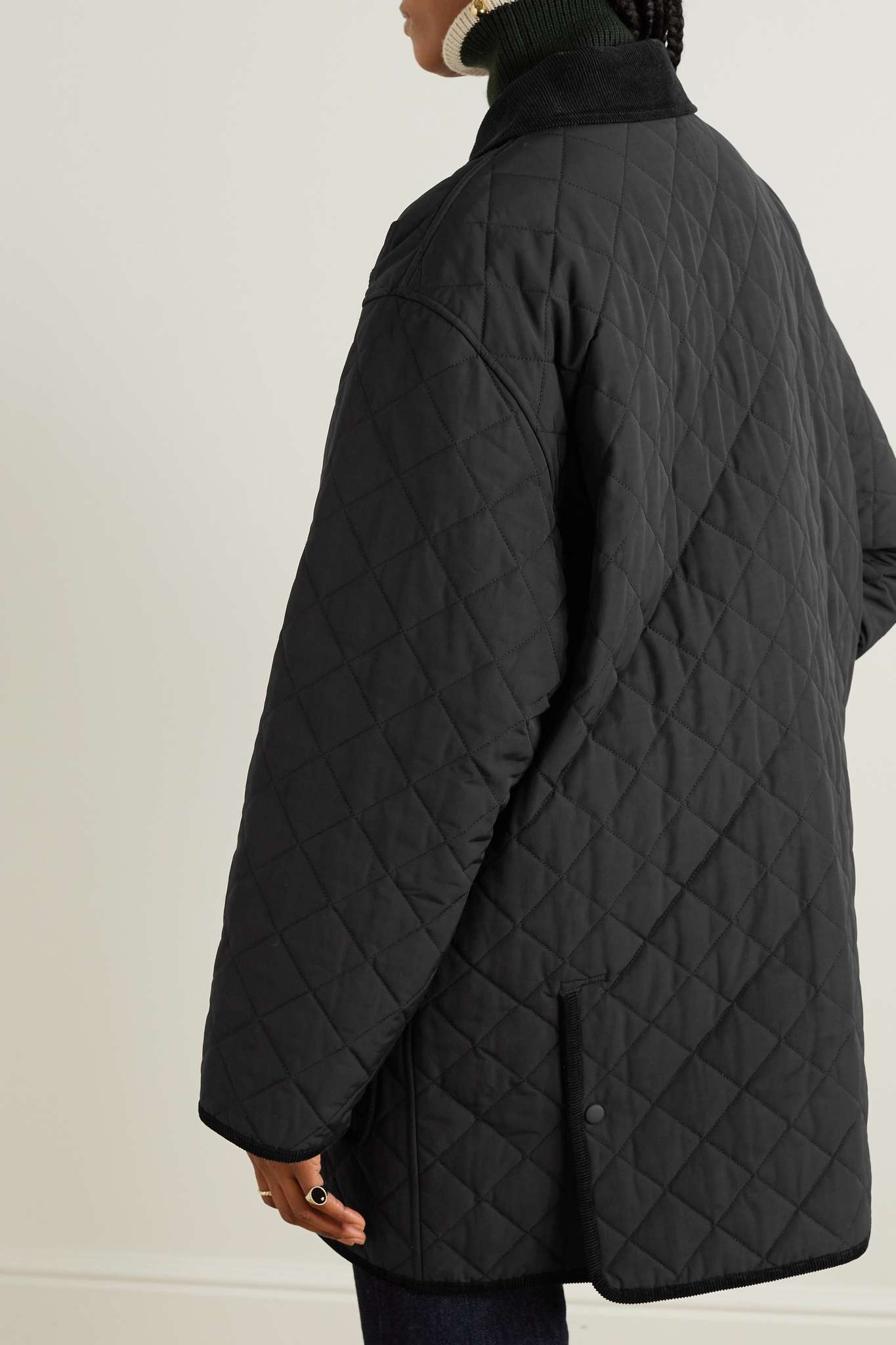 Oversized corduroy-trimmed quilted organic cotton-blend jacket - 4
