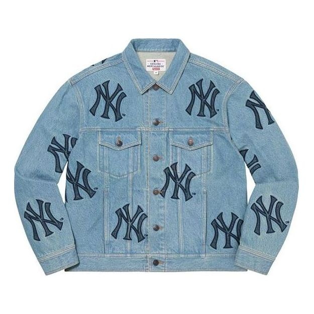 Supreme x New York Yankees Denim Trucker Jacket 'Teal Black' SUP-FW21-148 - 1