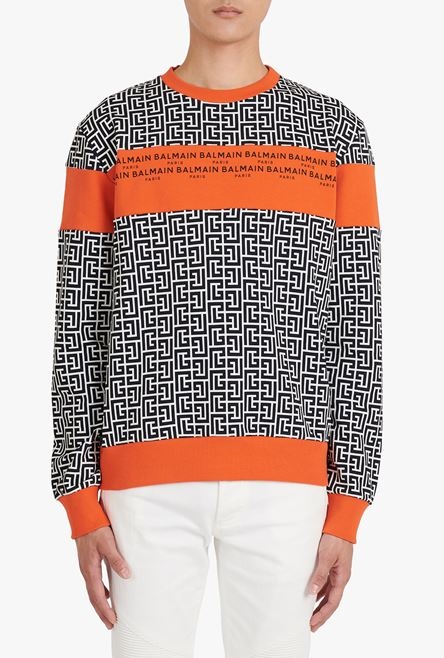 Eco-designed cotton sweatshirt with ivory and black Balmain monogram logo print - 5