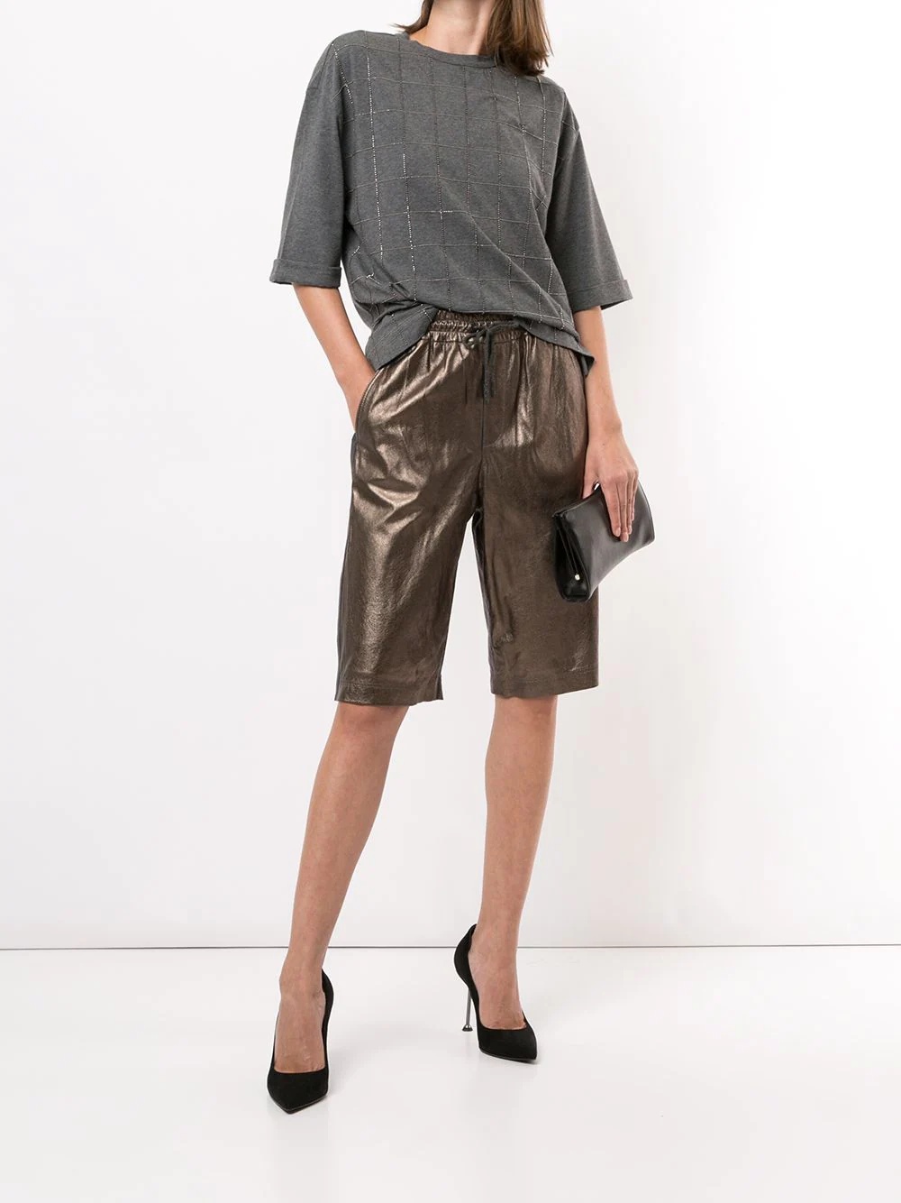 metallic-print leather shorts - 2