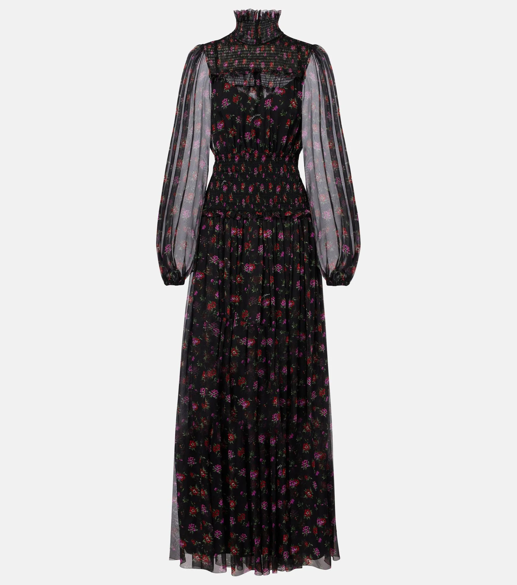 Floral silk chiffon maxi dress - 1