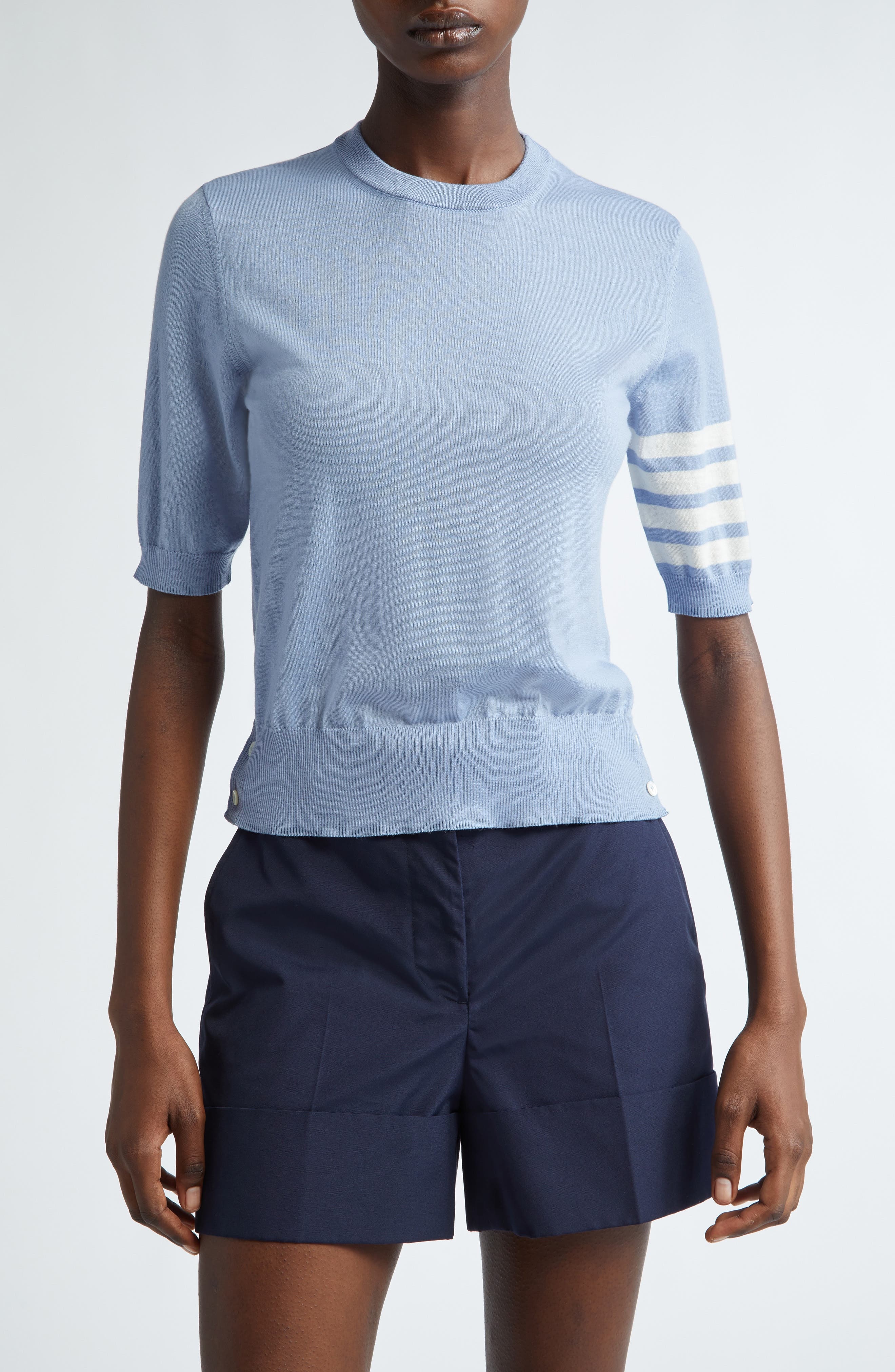 4-Bar Short Sleeve Wool & Cashmere Sweater - 1