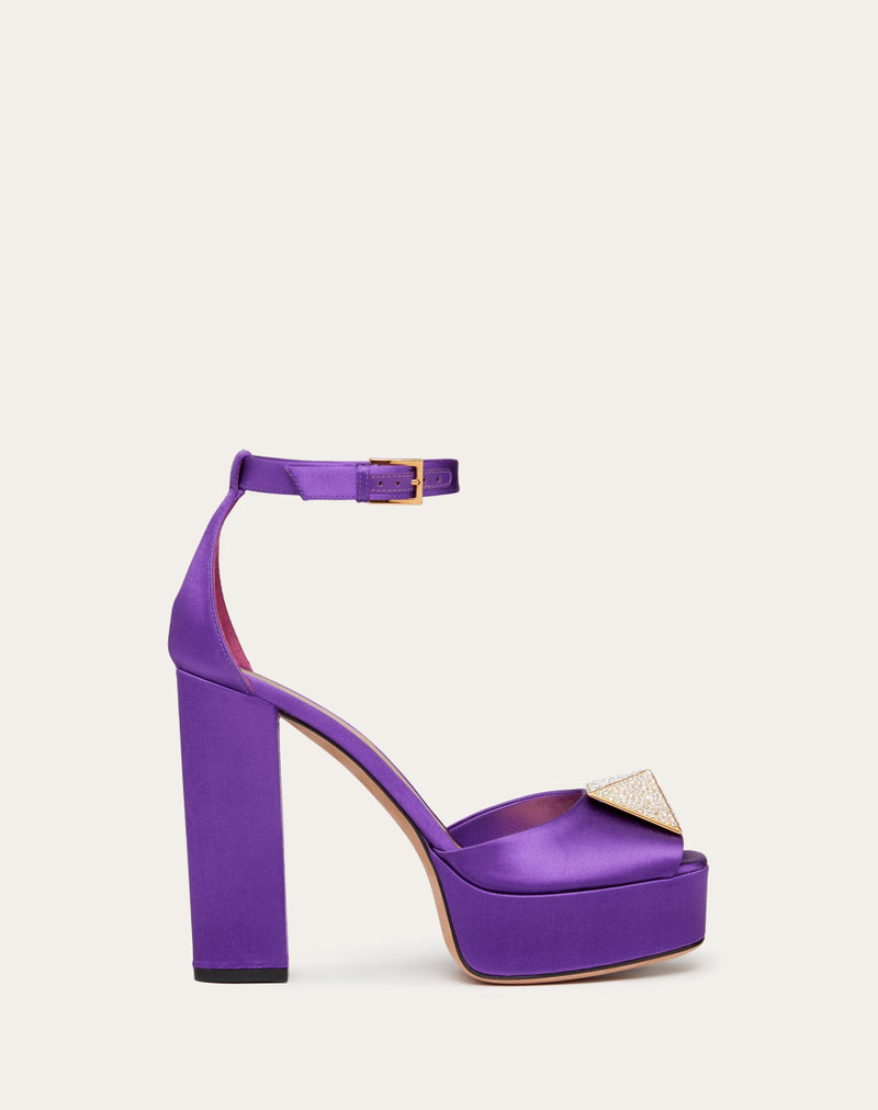 ONE STUD OPEN-TOE SATIN PLATFORM PUMP WITH STUD AND CRYSTALS 120MM - 1