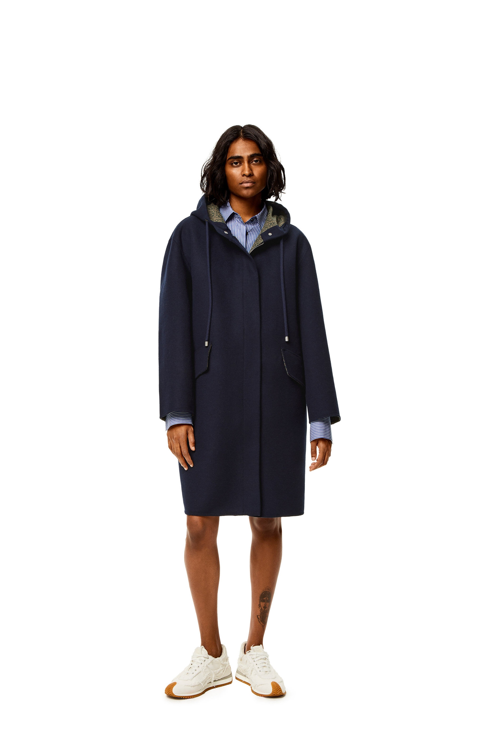 Anagram jacquard hooded coat in wool - 3