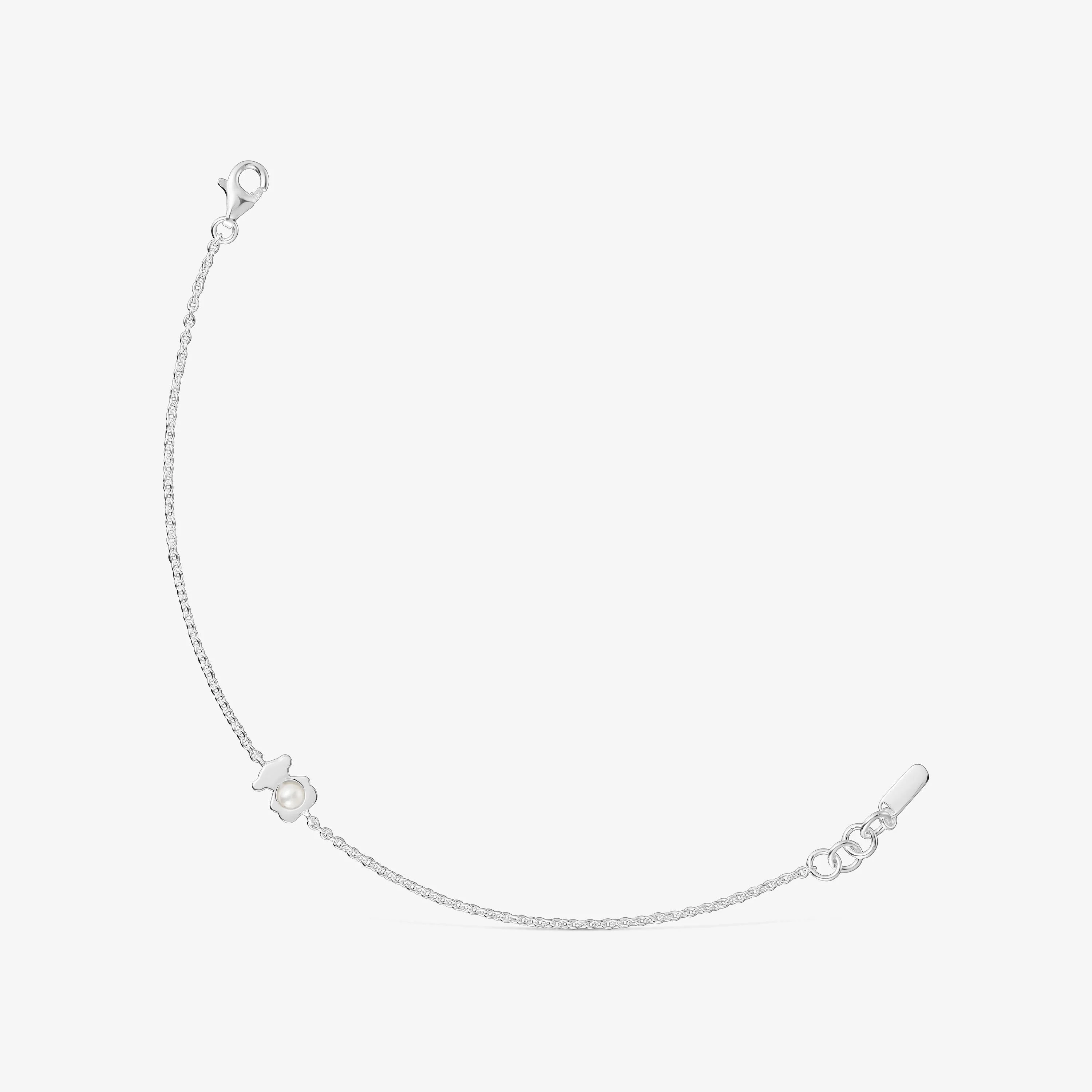 Silver bear chain Bracelet with a cultured pearl I-Bear - 1
