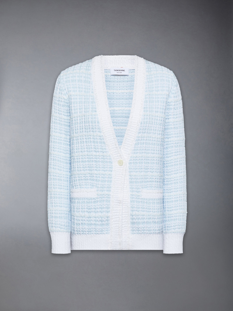 TUCK STITCH TWEED ELONGATED V-NECK CARDIGAN 1