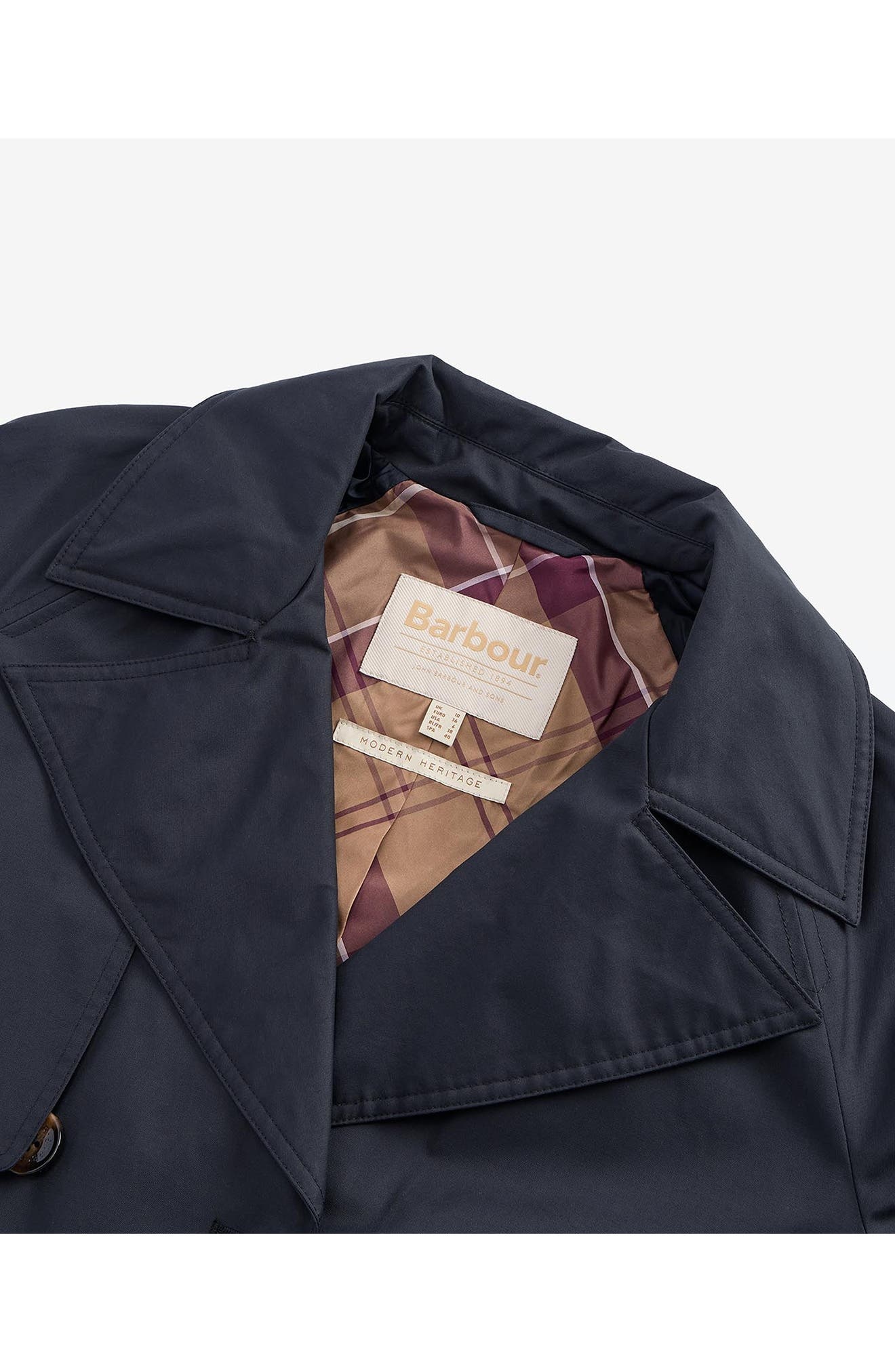Barbour Gwyn Water Resistant Trench Coat in Black/Muted Cabernet Tartan at Nordstrom - 5