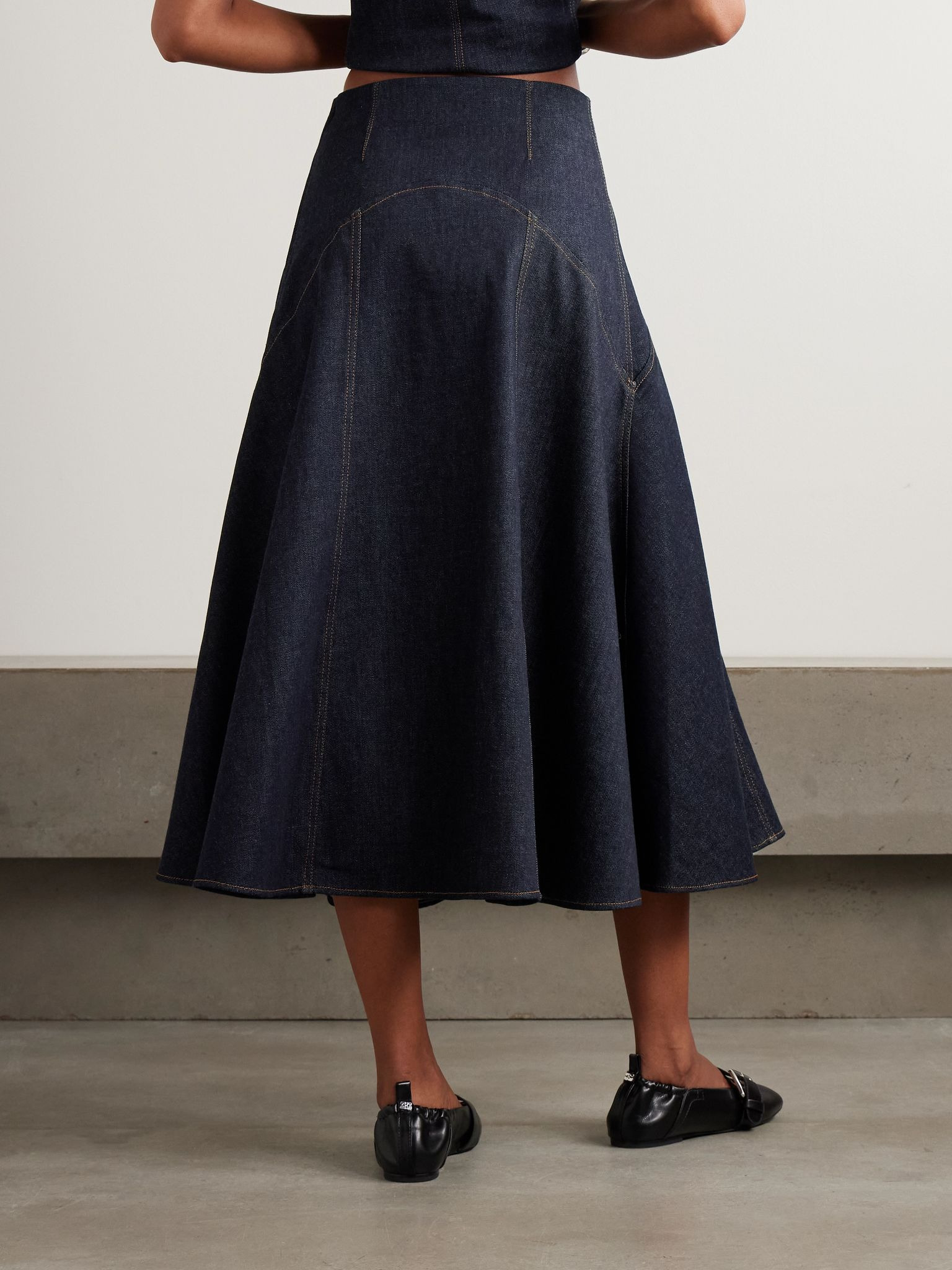 Triangle de-Nîmes embroidered denim midi skirt Dark denim - 3