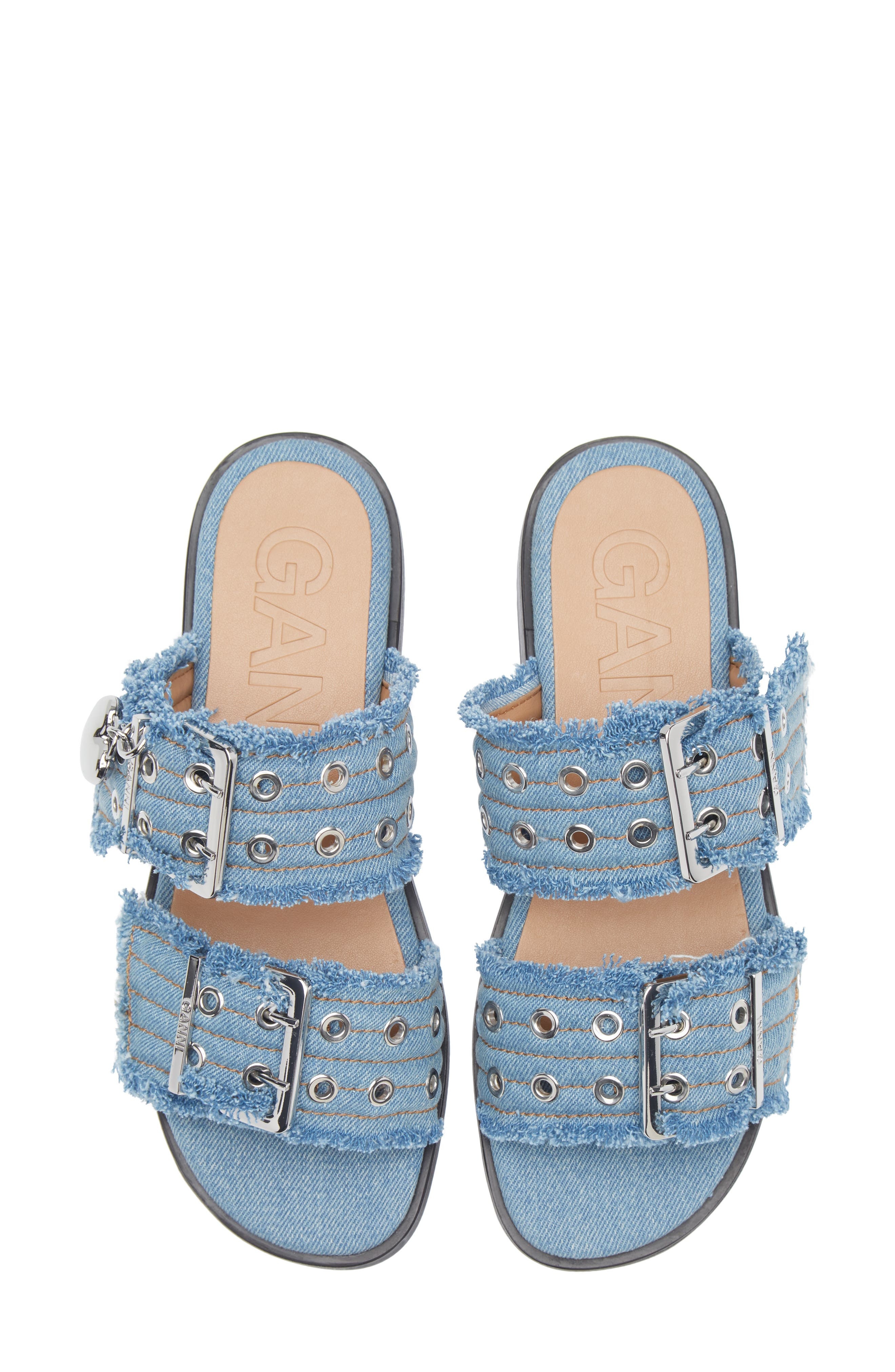 Ganni Buckle Slide Sandal in Faded Denim at Nordstrom - 5