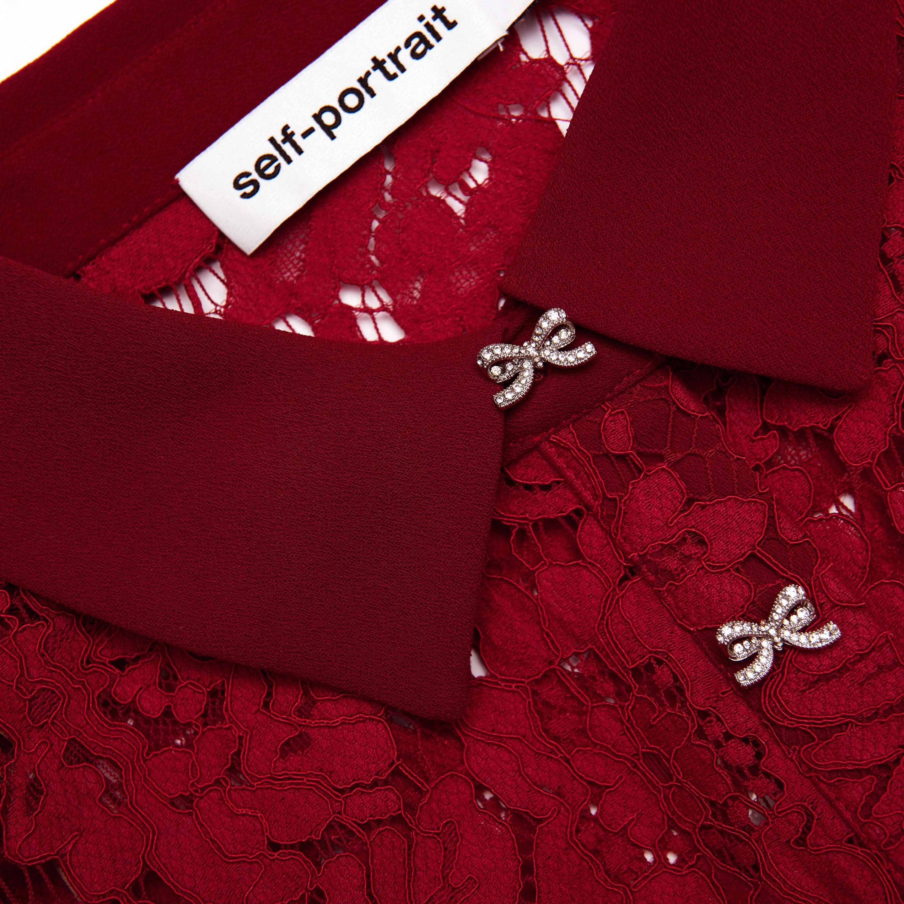 Burgundy Lace Peplum Midi Dress - 5