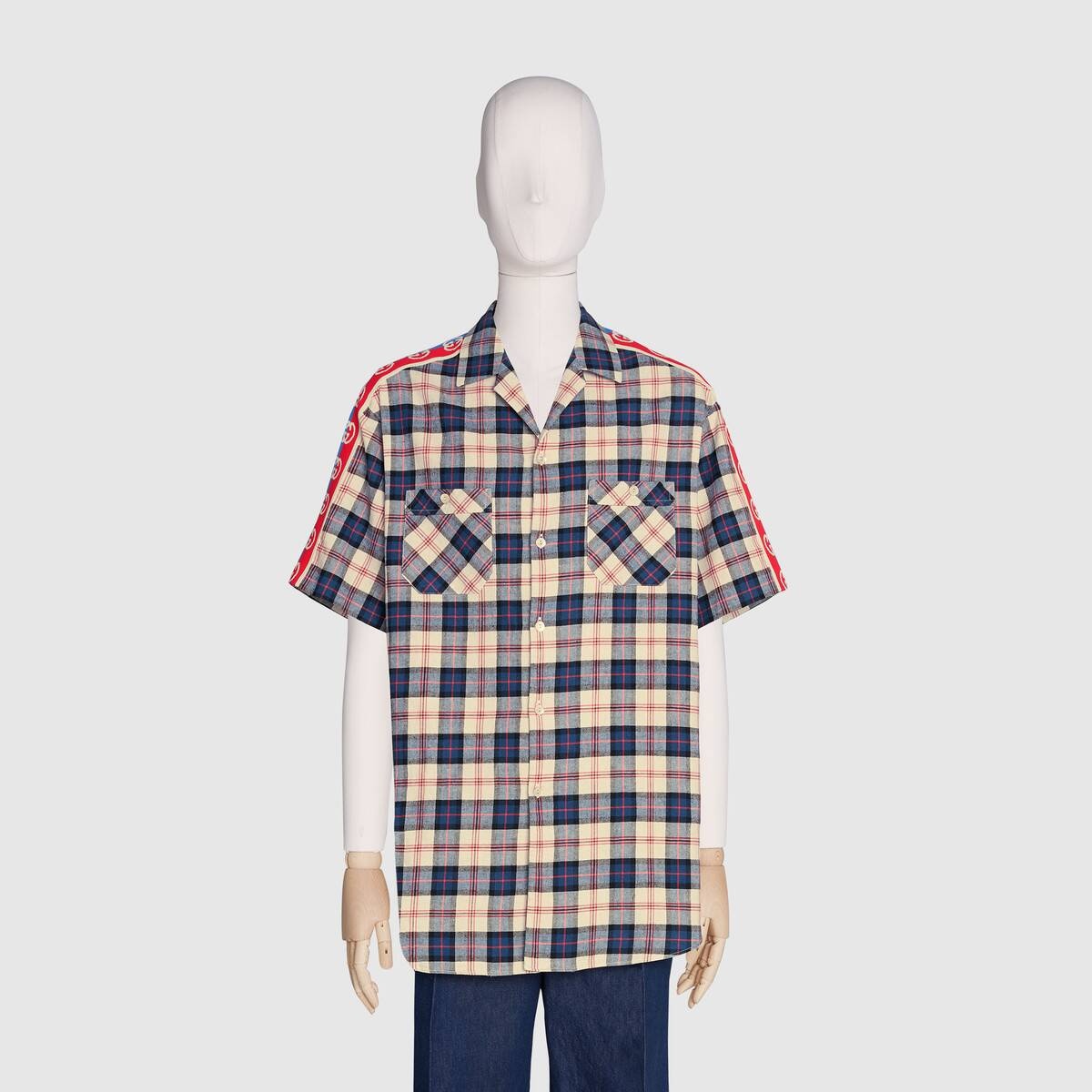 Check cotton linen oversize bowling shirt - 3