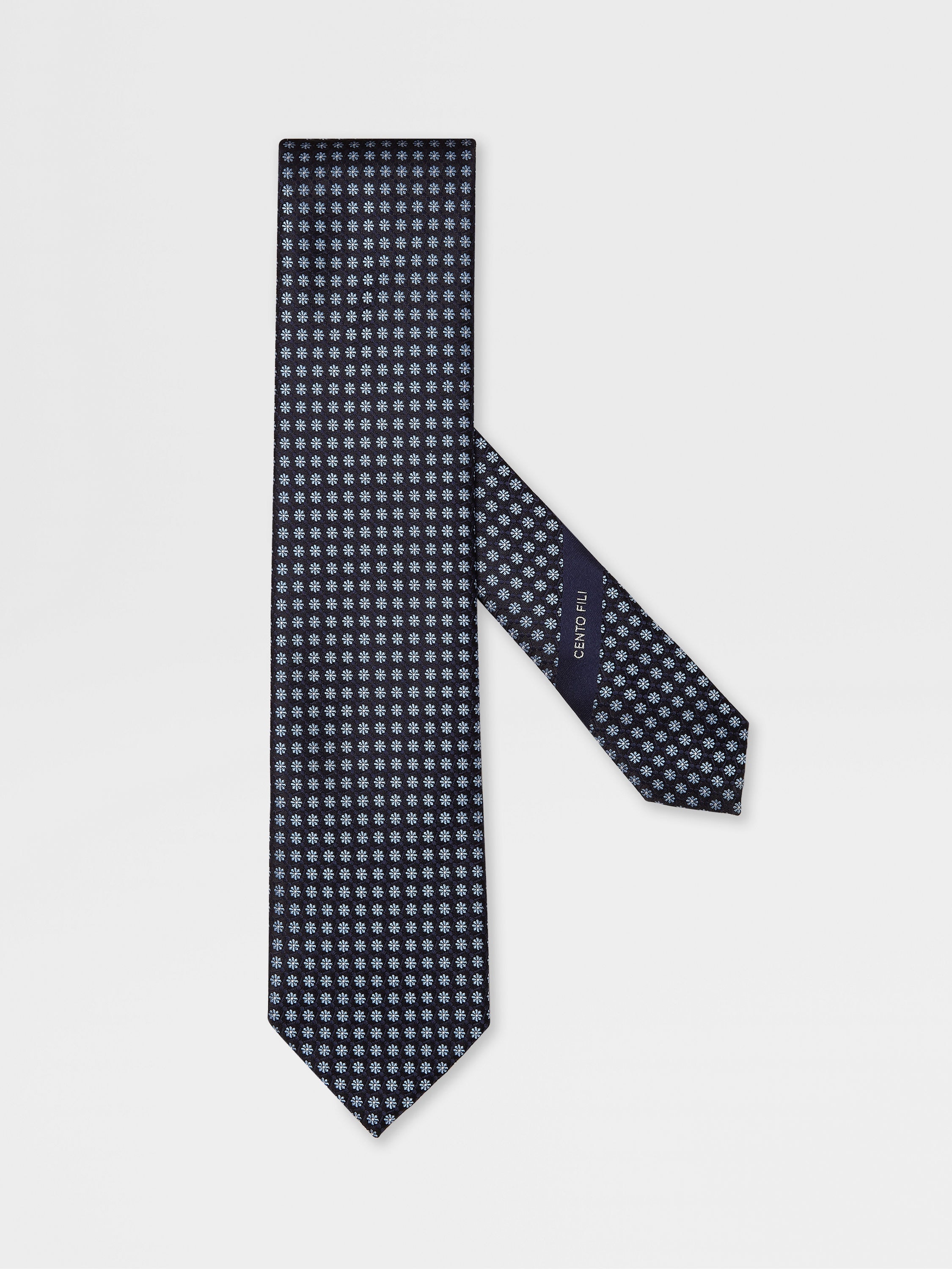 DARK BLUE CENTO FILI SILK TIE - 1