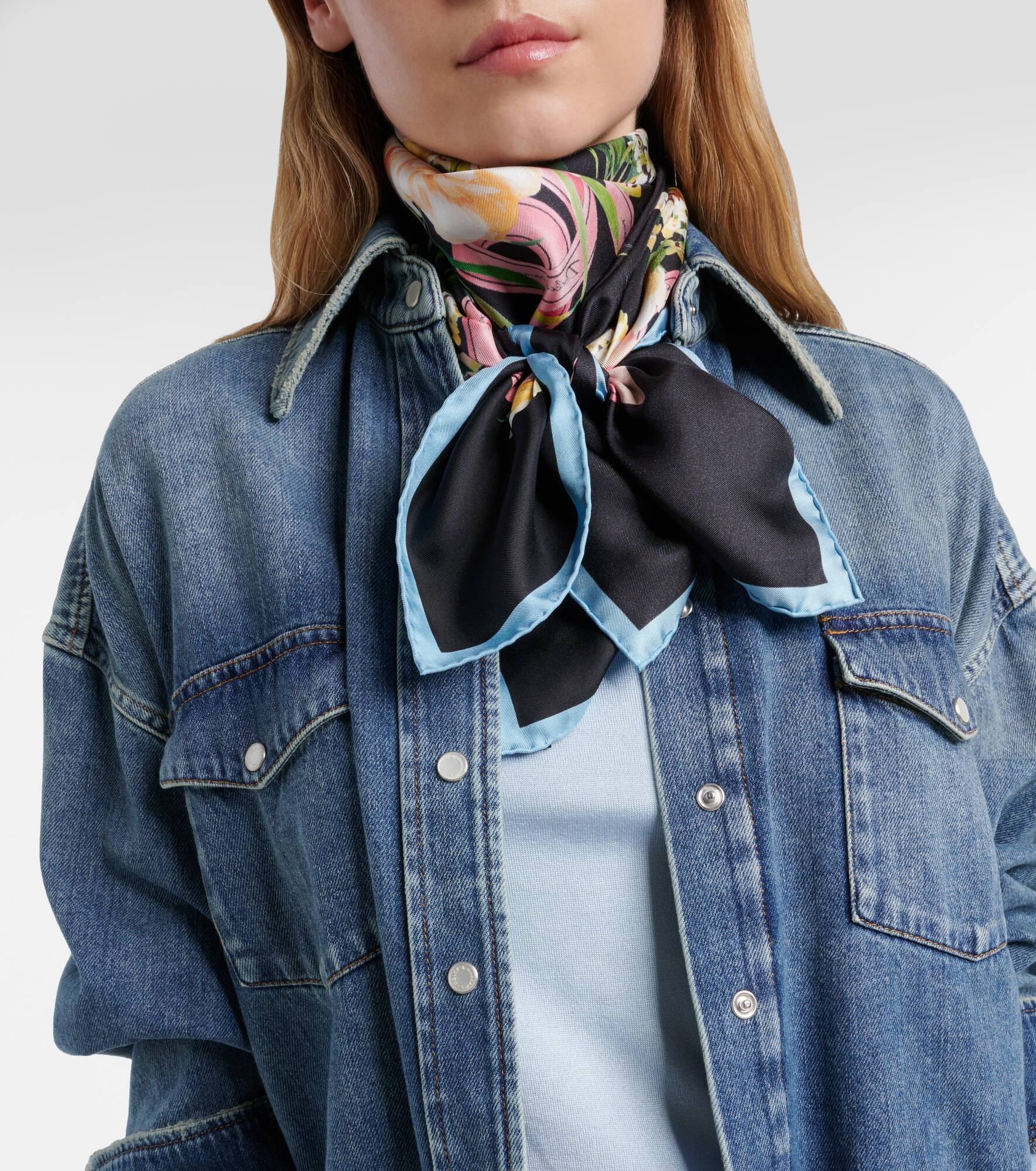 Floral silk twill scarf - 2