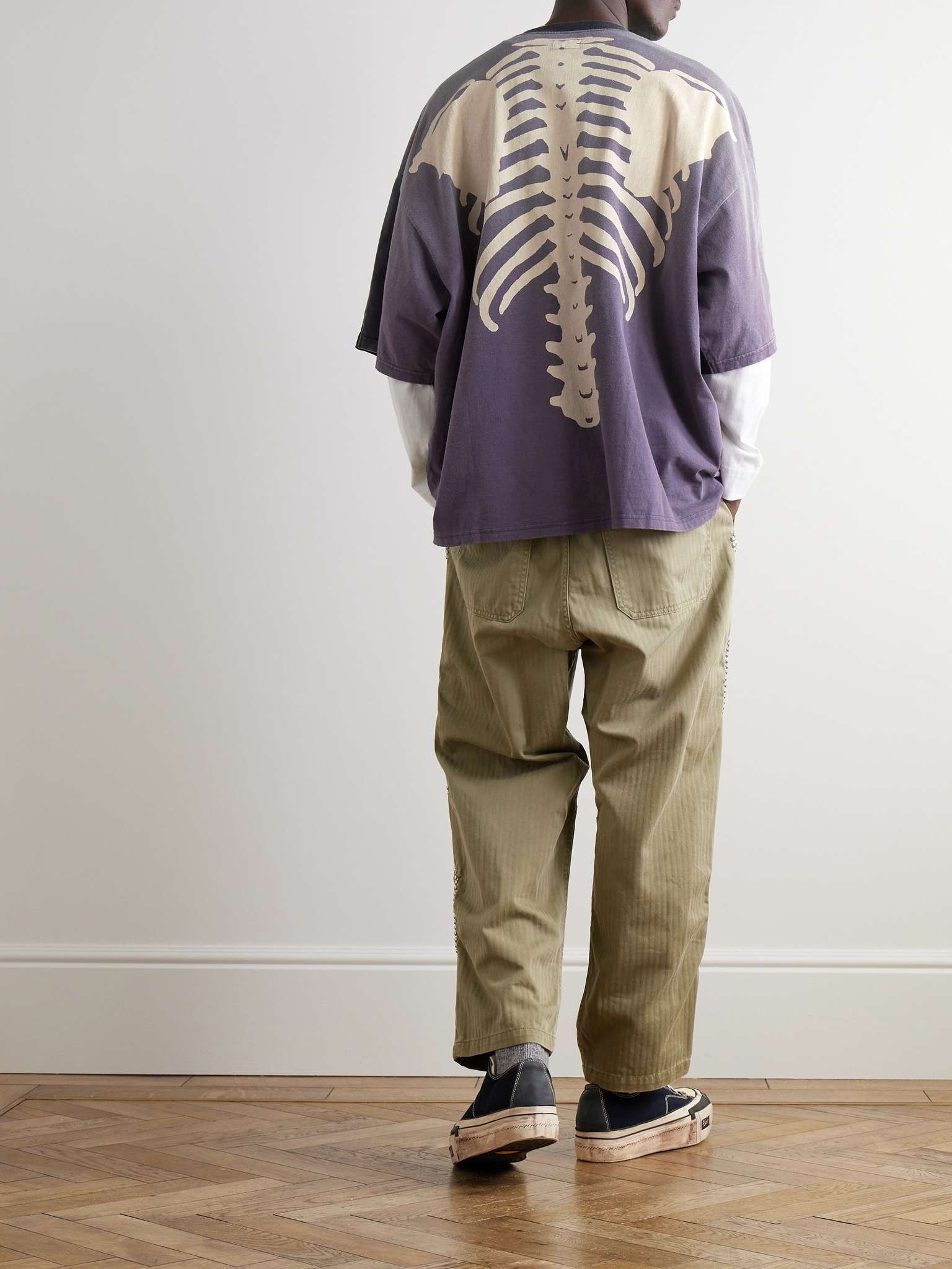 Distressed Printed Two-Tone Cotton-Jersey T-Shirt - 2