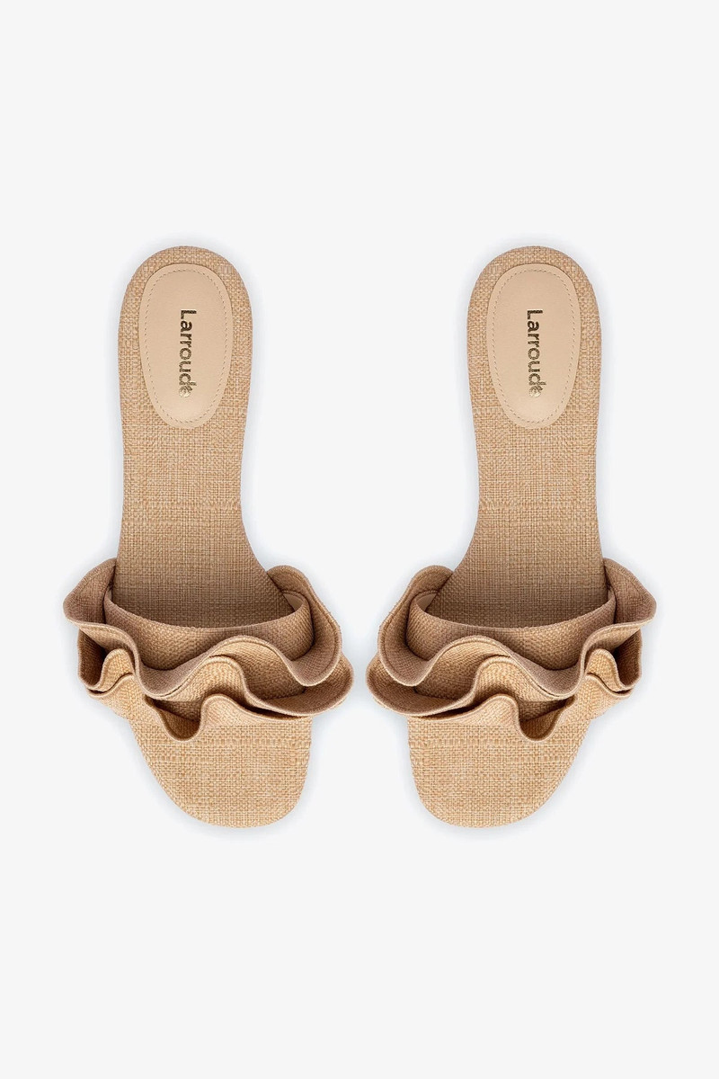 Ivy Ruffle Flat Mule In Beige Raffia 7