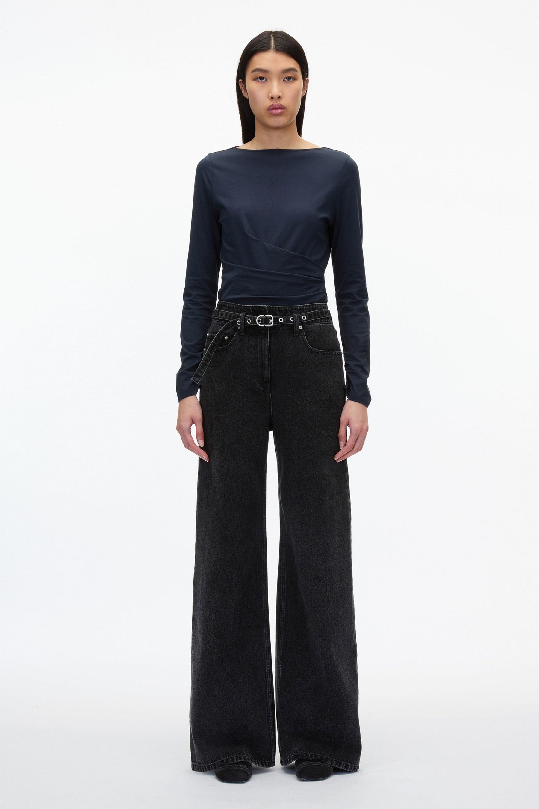 Draped Boatneck Long Sleeve Tee - 2