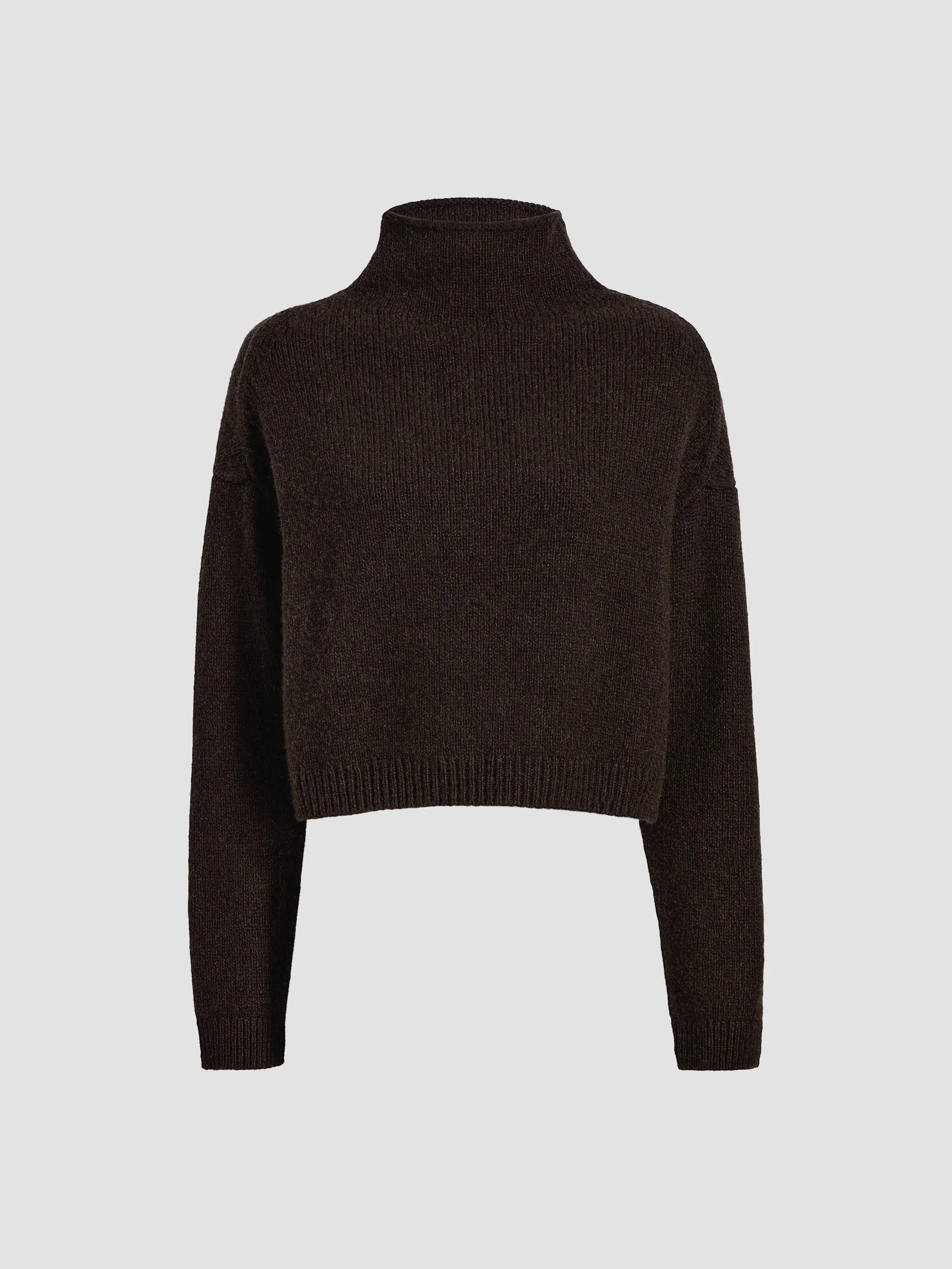 Women's Marke Rib-Knit Cashmere Mock-Neck Sweater - Bark - 1