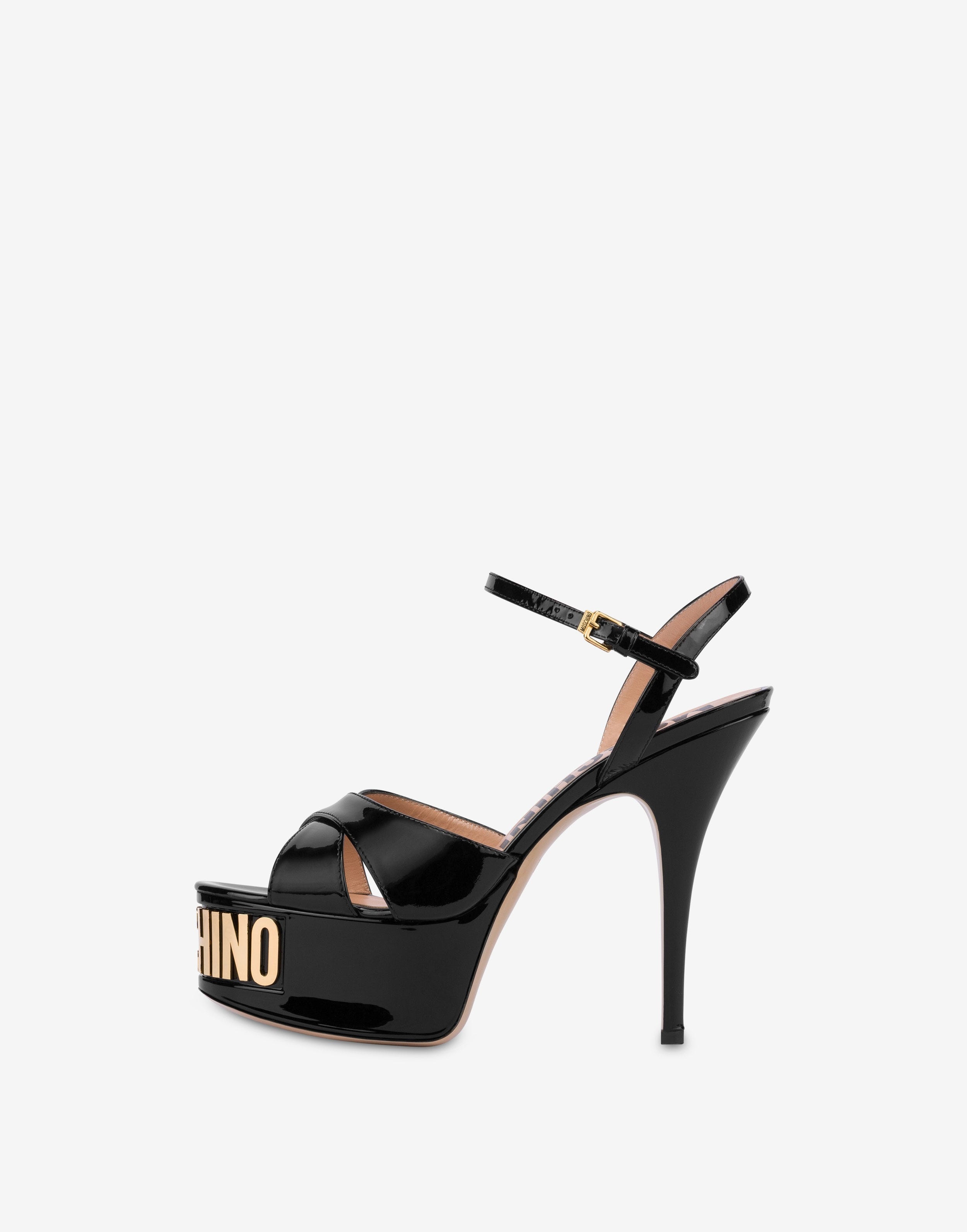 PATENT LEATHER LETTERING LOGO HIGH-HEELED SANDALS - 2