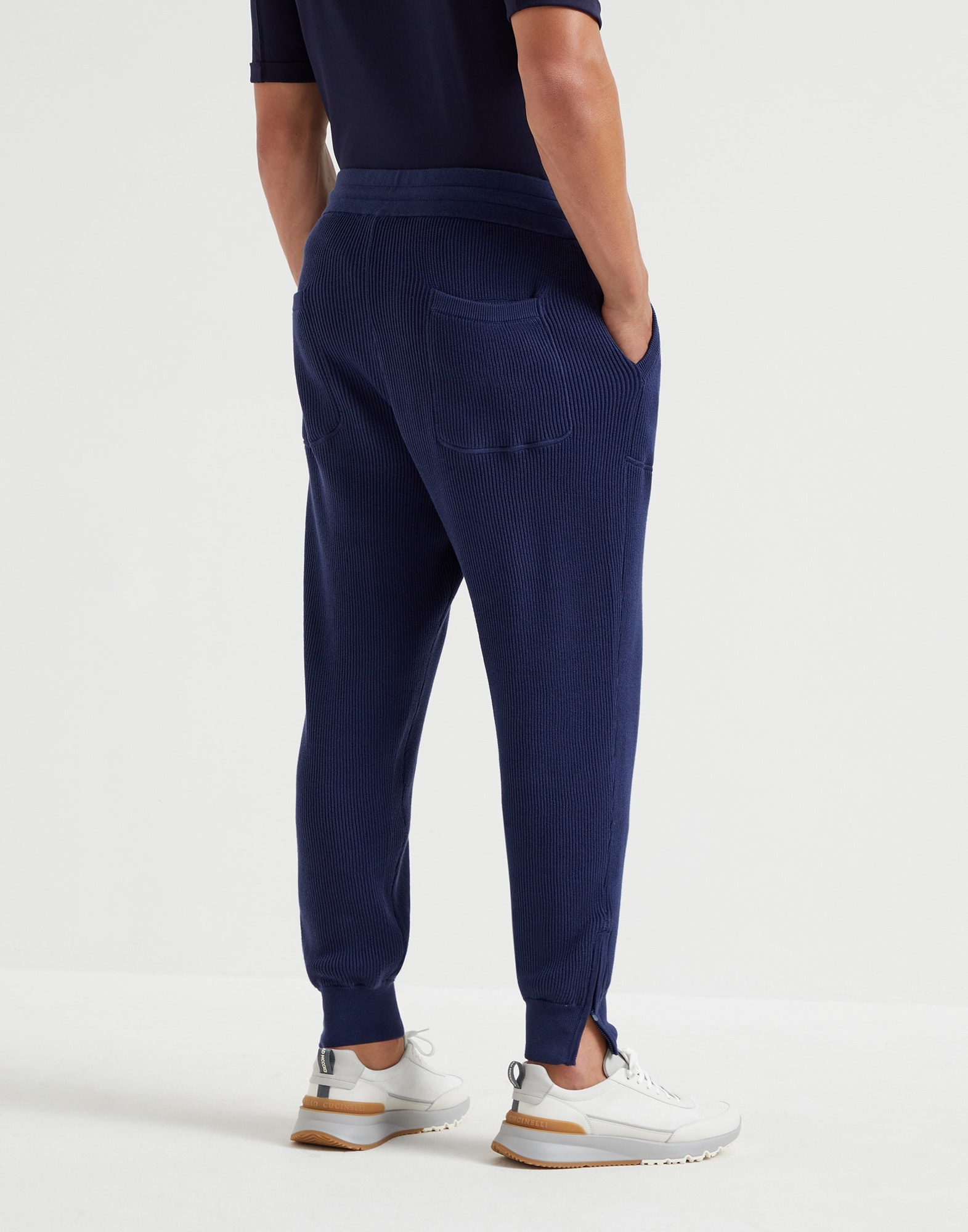 Brunello Cucinelli Cotton English rib knit trousers with