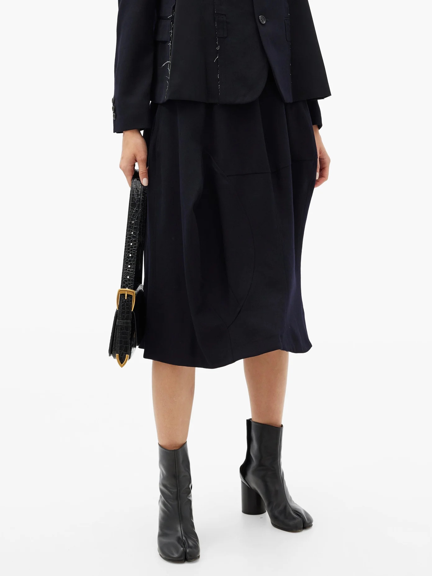 Panelled wool-gabardine suit skirt - 6